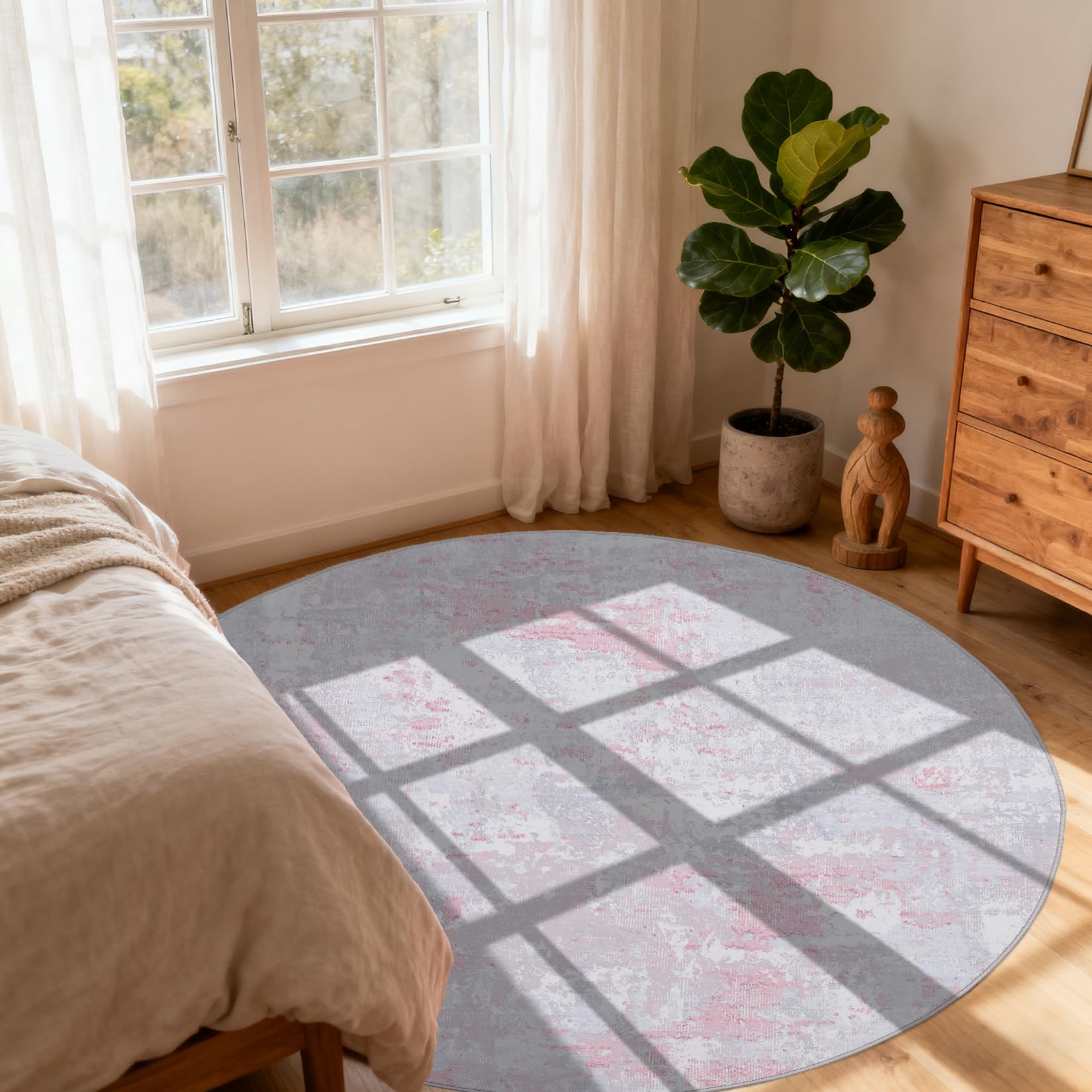 5x7 Modern Abstract Faux Wool Rug Ultra-Soft Low Pile Accent Rug Stain Resistant Carpet Machine Washable for Bedroom with Non Slip Backing, Navy