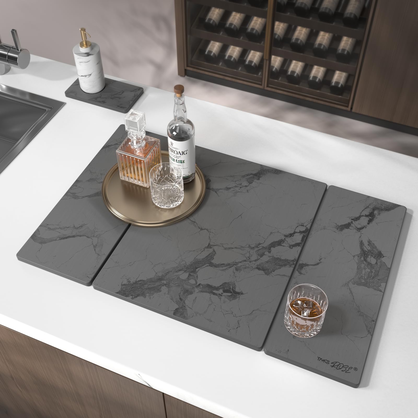 2PCS Stone Drying Mat for Kitchen Counter, Stone Dish Drying Mat - Diatomite Water Absorbing Drying Stone for Kitchen Counter Mat, Quick Dry Stone Mat Kitchen for Cups Dishes Bottles.