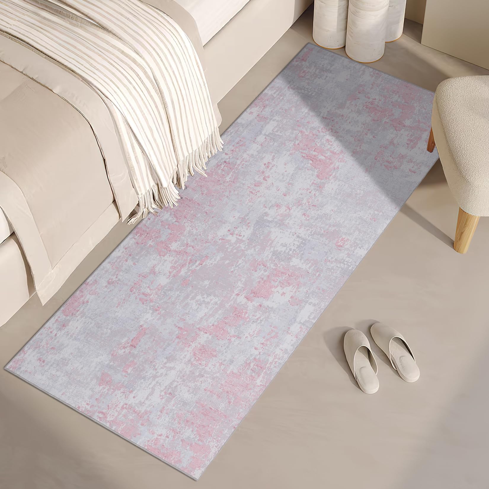 5x7 Modern Abstract Faux Wool Rug Ultra-Soft Low Pile Accent Rug Stain Resistant Carpet Machine Washable for Bedroom with Non Slip Backing, Navy