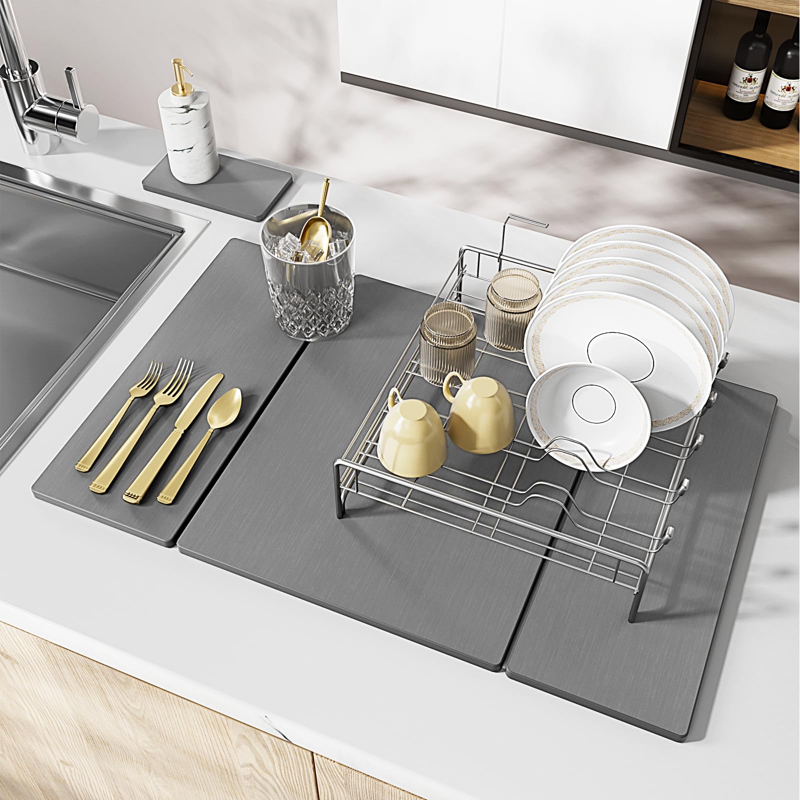 2PCS Stone Drying Mat for Kitchen Counter, Stone Dish Drying Mat - Diatomite Water Absorbing Drying Stone for Kitchen Counter Mat, Quick Dry Stone Mat Kitchen for Cups Dishes Bottles.