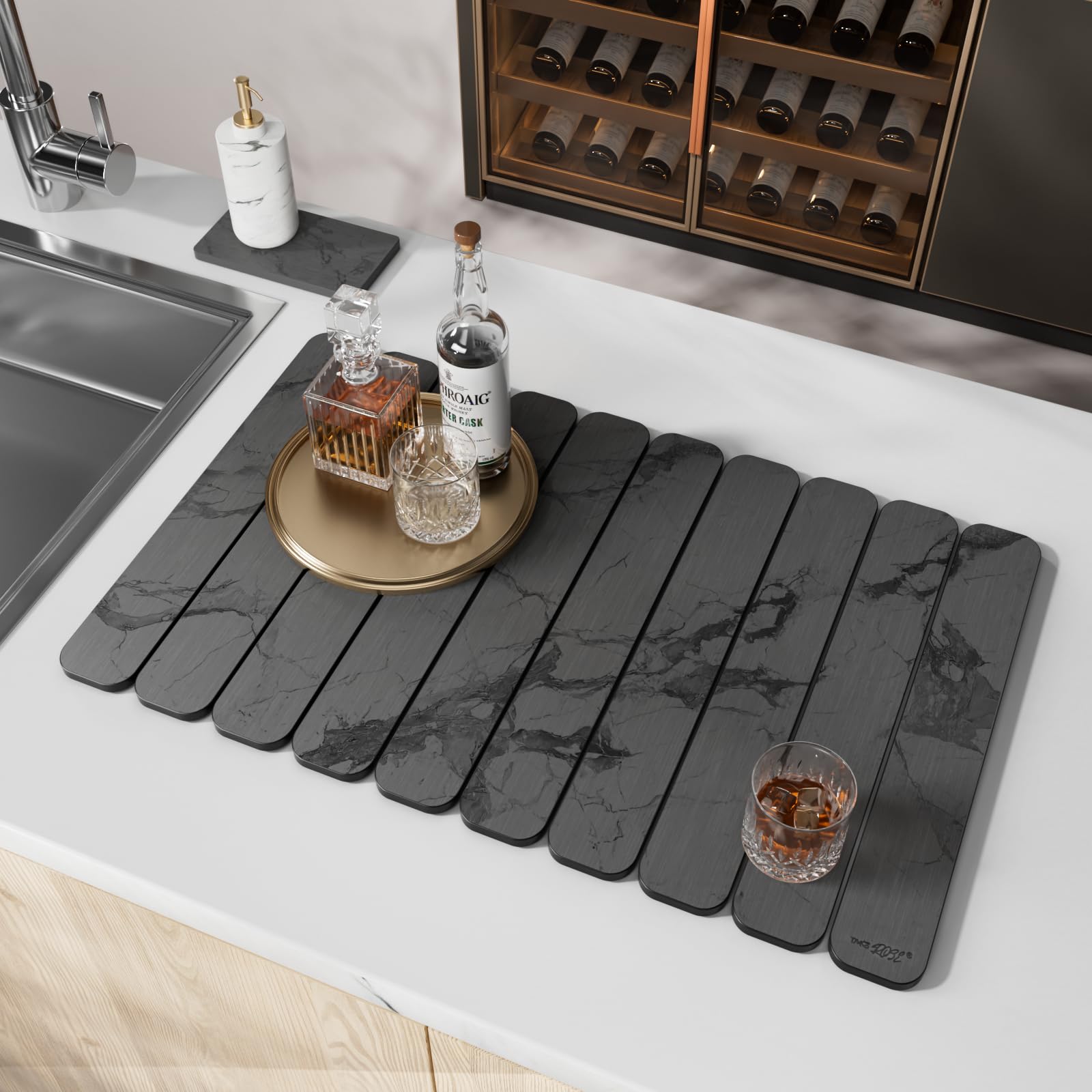 2PCS Stone Drying Mat for Kitchen Counter, Stone Dish Drying Mat - Diatomite Water Absorbing Drying Stone for Kitchen Counter Mat, Quick Dry Stone Mat Kitchen for Cups Dishes Bottles.