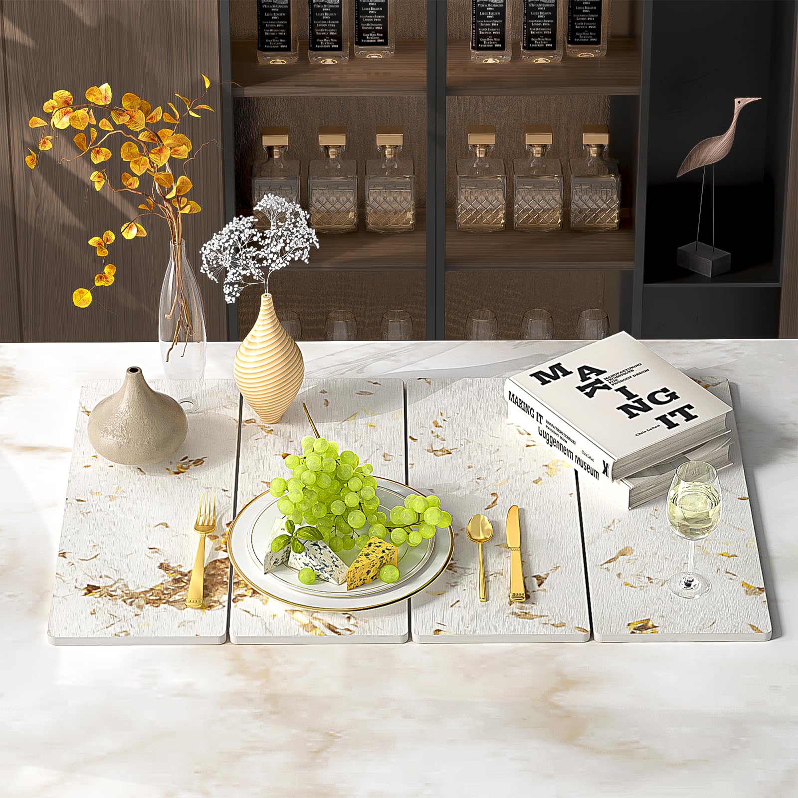 2PCS Stone Drying Mat for Kitchen Counter, Stone Dish Drying Mat - Diatomite Water Absorbing Drying Stone for Kitchen Counter Mat, Quick Dry Stone Mat Kitchen for Cups Dishes Bottles.