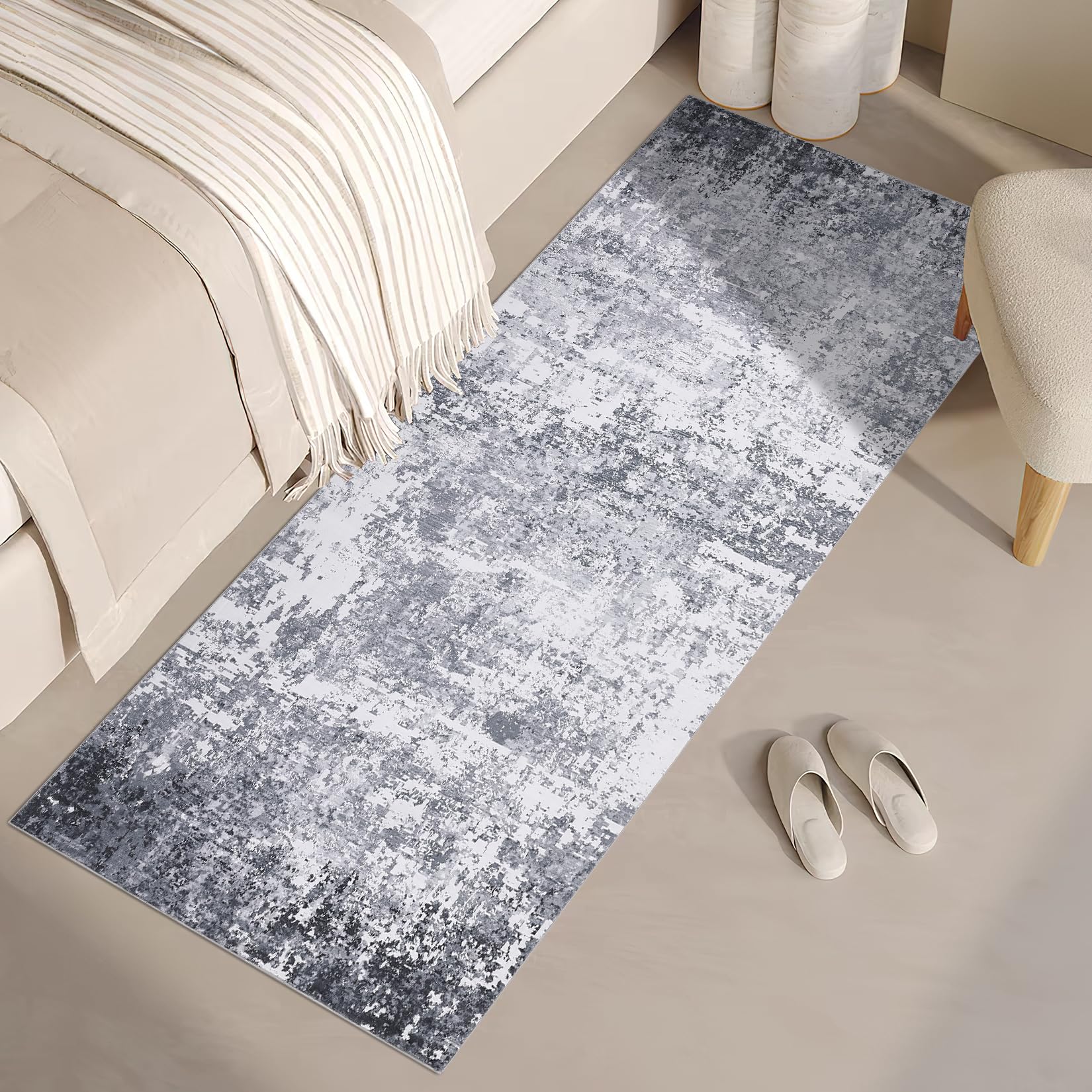 5x7 Modern Abstract Faux Wool Rug Ultra-Soft Low Pile Accent Rug Stain Resistant Carpet Machine Washable for Bedroom with Non Slip Backing, Navy