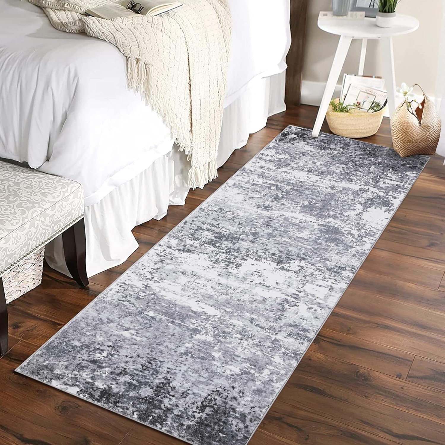 5x7 Modern Abstract Faux Wool Rug Ultra-Soft Low Pile Accent Rug Stain Resistant Carpet Machine Washable for Bedroom with Non Slip Backing, Navy