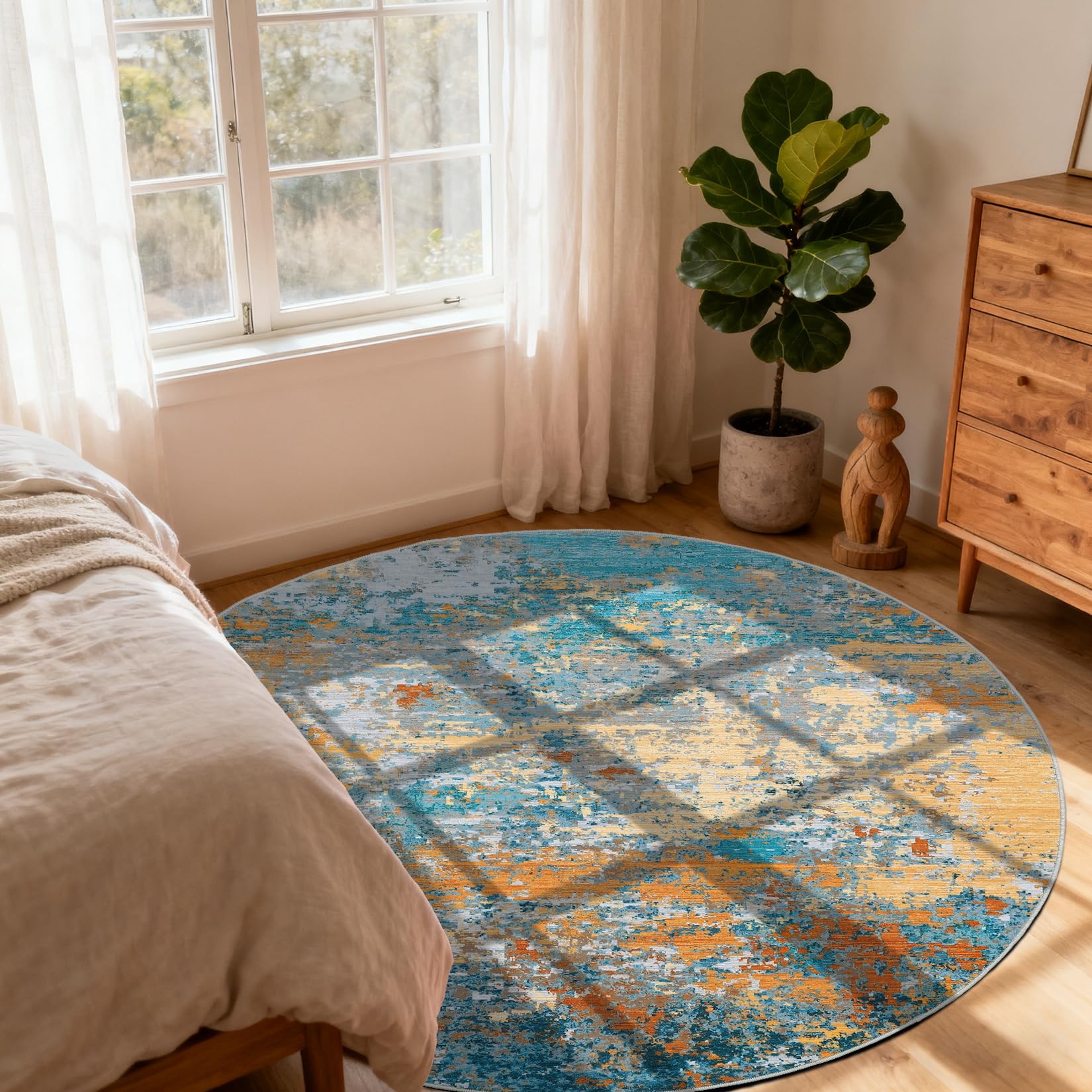 5x7 Modern Abstract Faux Wool Rug Ultra-Soft Low Pile Accent Rug Stain Resistant Carpet Machine Washable for Bedroom with Non Slip Backing, Navy