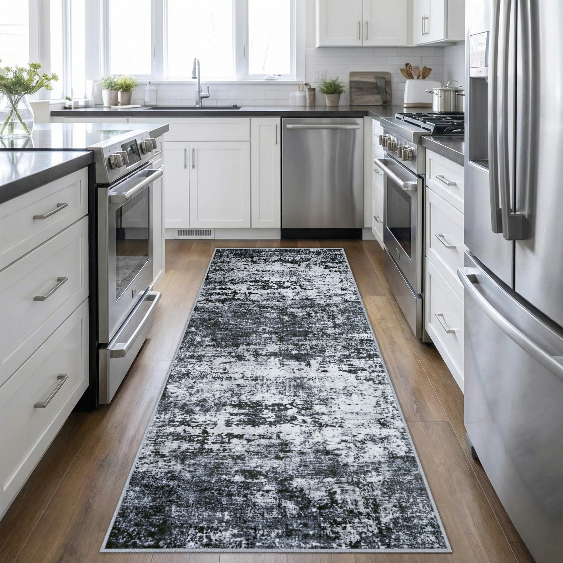 5x7 Area Rug Living Room Rug: Washable Modern Abstract Soft Thin Rug Indoor Floor No Slip Stain Resistant Carpet for Bedroom Dining Room Farmhouse Nursery Home Office - Black