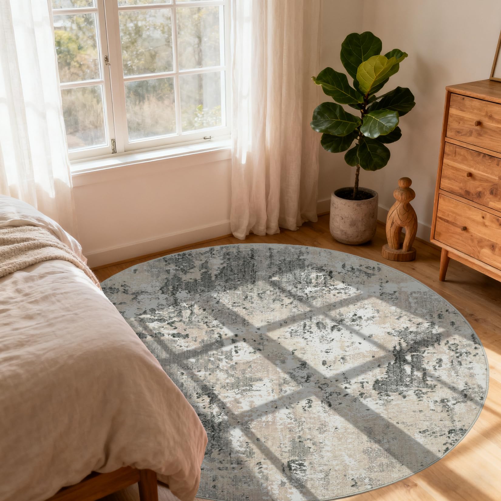 5x7 Modern Abstract Faux Wool Rug Ultra-Soft Low Pile Accent Rug Stain Resistant Carpet Machine Washable for Bedroom with Non Slip Backing, Navy