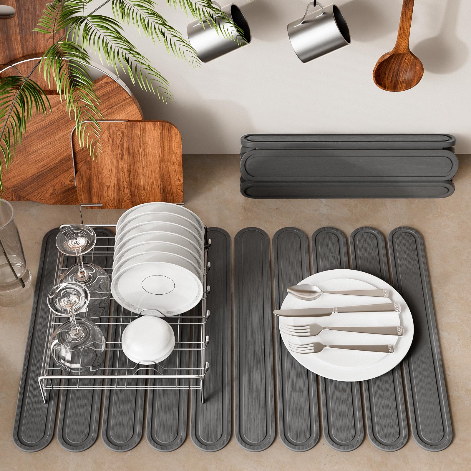 2PCS Stone Drying Mat for Kitchen Counter, Stone Dish Drying Mat - Diatomite Water Absorbing Drying Stone for Kitchen Counter Mat, Quick Dry Stone Mat Kitchen for Cups Dishes Bottles.