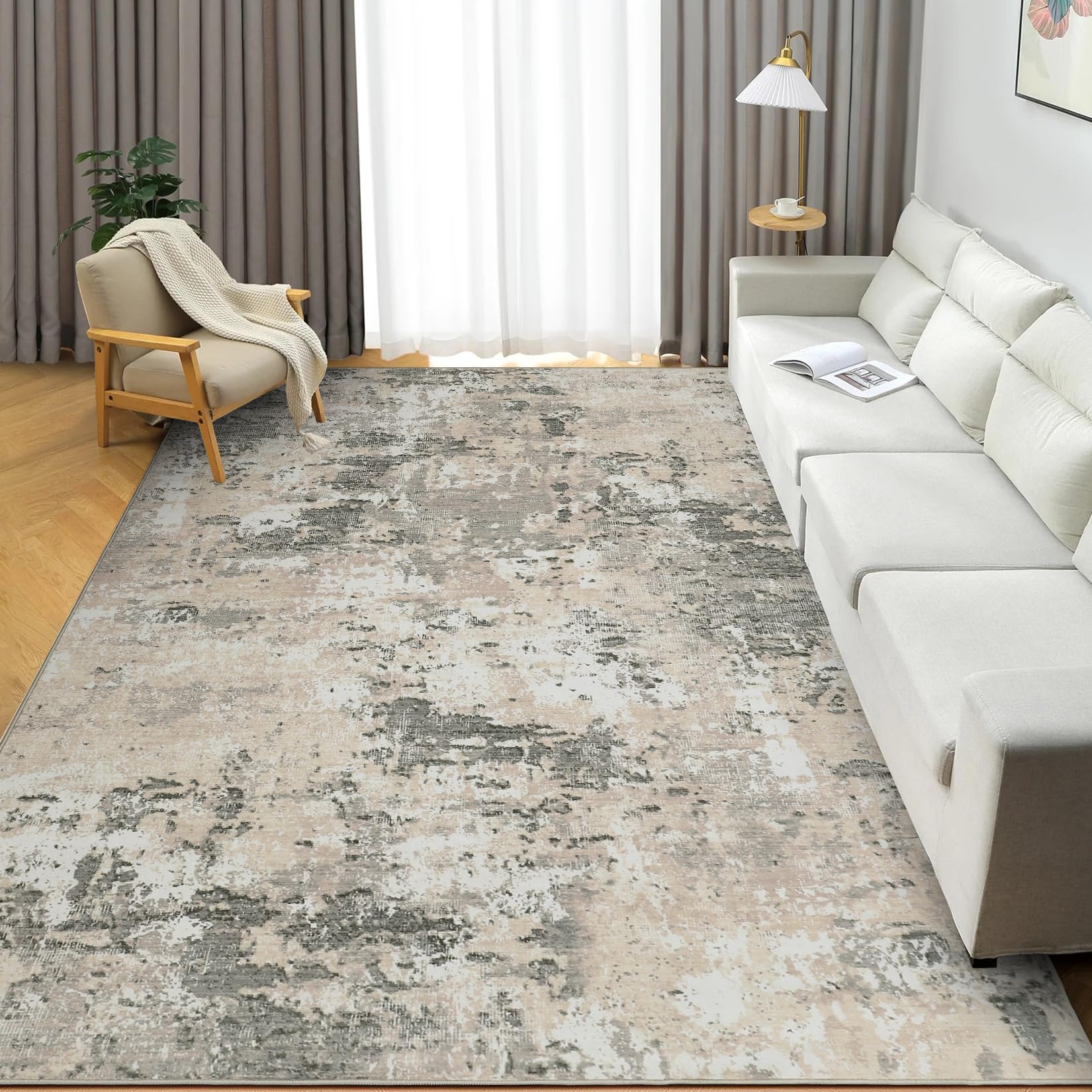 5x7 Modern Abstract Faux Wool Rug Ultra-Soft Low Pile Accent Rug Stain Resistant Carpet Machine Washable for Bedroom with Non Slip Backing, Navy