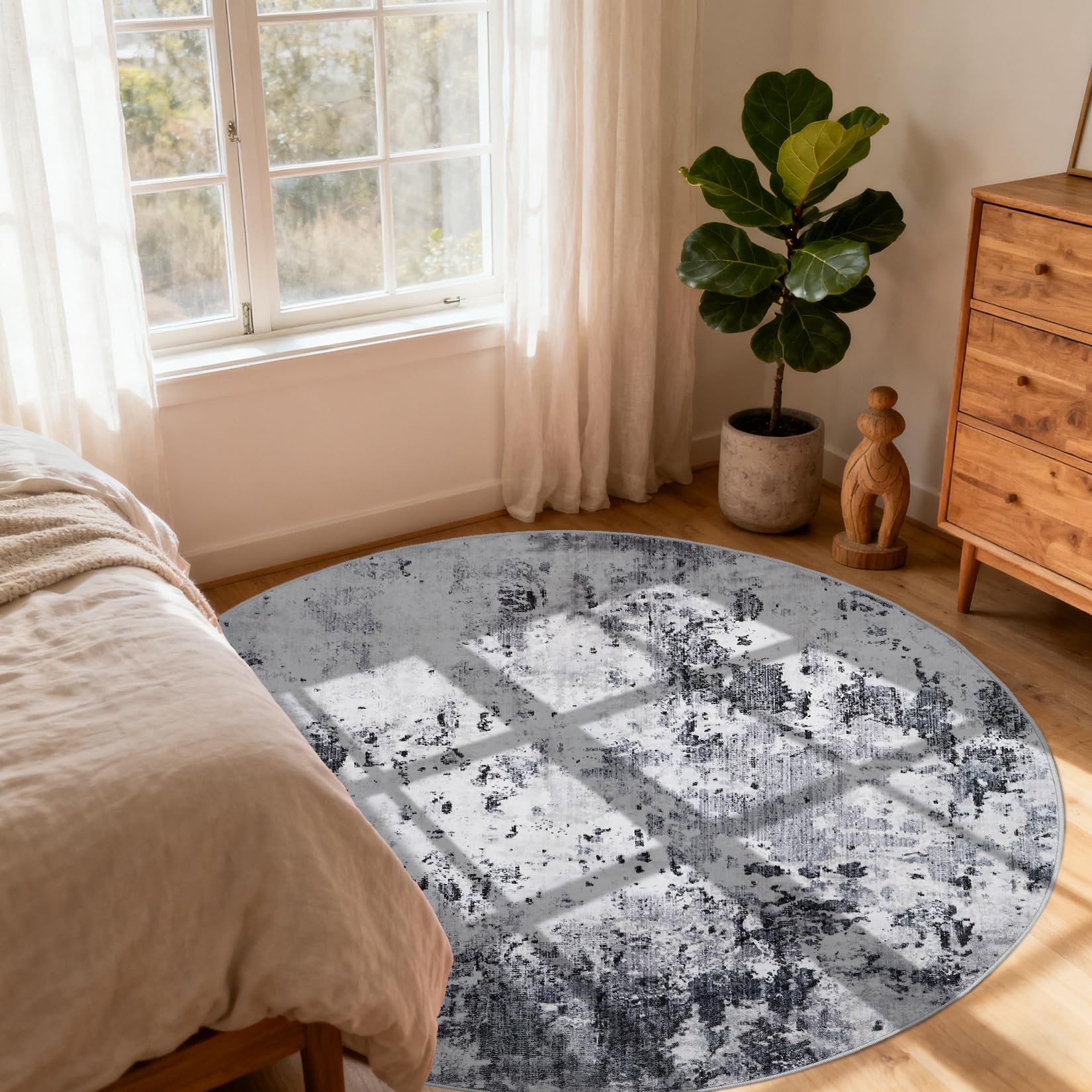 5x7 Modern Abstract Faux Wool Rug Ultra-Soft Low Pile Accent Rug Stain Resistant Carpet Machine Washable for Bedroom with Non Slip Backing, Navy