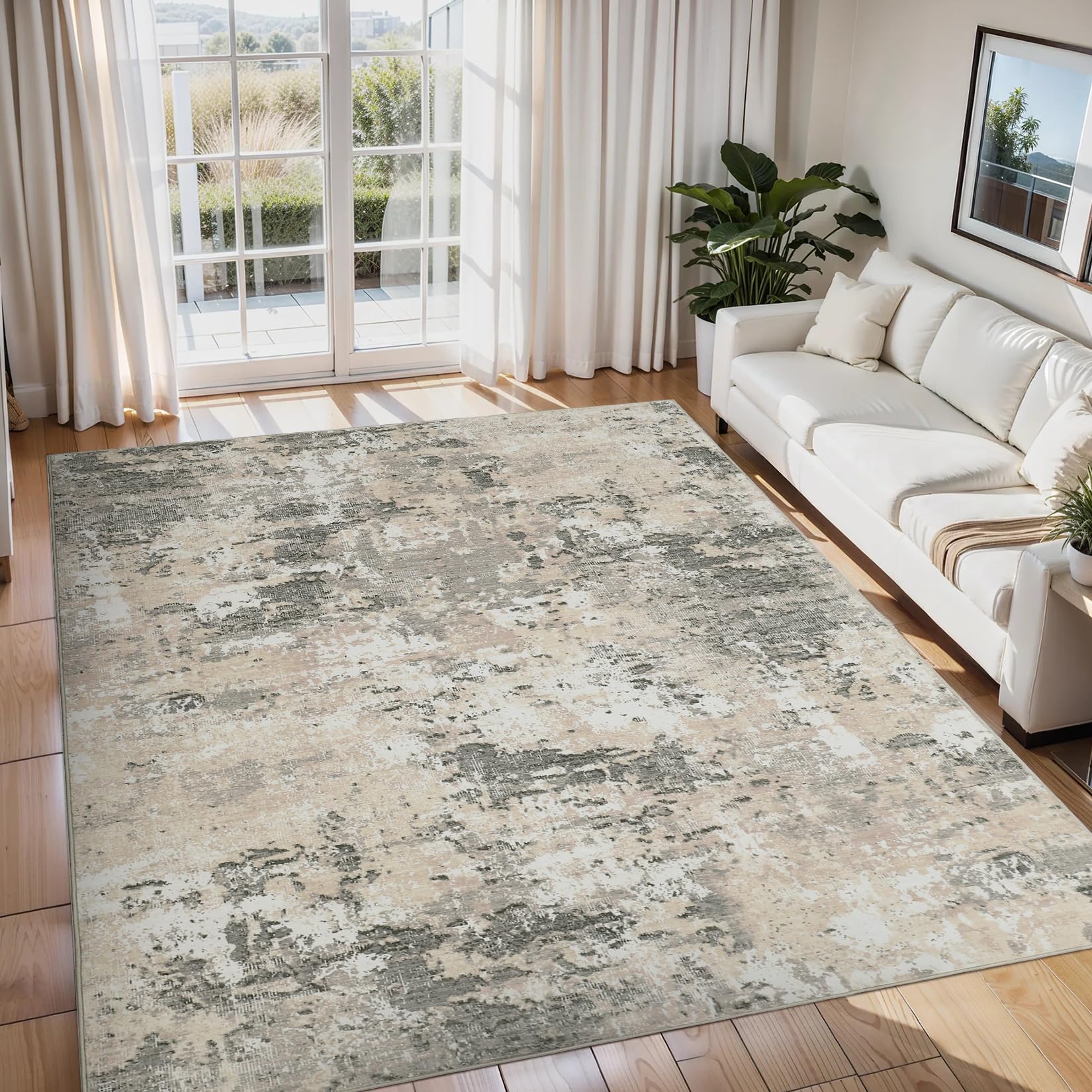 5x7 Modern Abstract Faux Wool Rug Ultra-Soft Low Pile Accent Rug Stain Resistant Carpet Machine Washable for Bedroom with Non Slip Backing, Navy