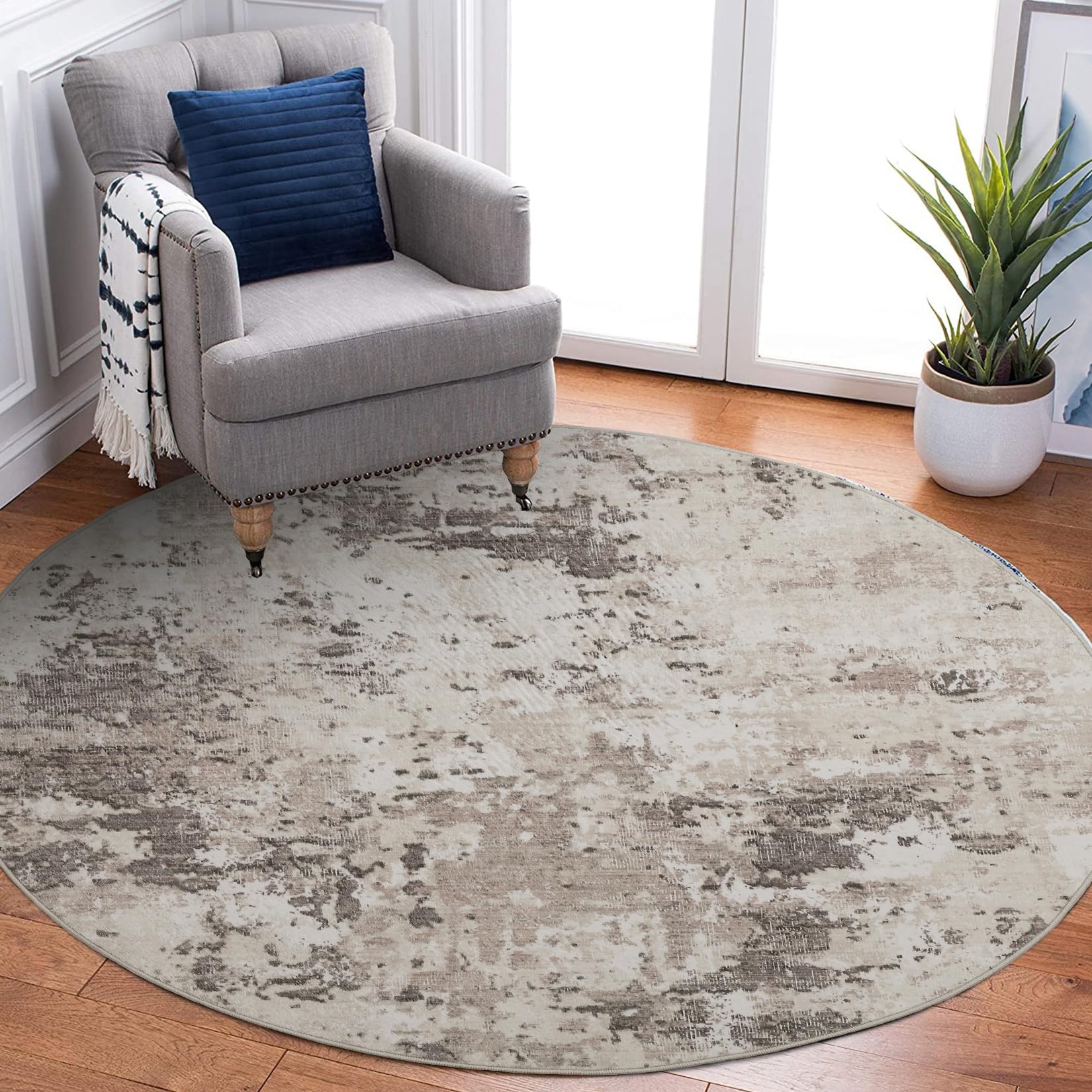 5x7 Modern Abstract Faux Wool Rug Ultra-Soft Low Pile Accent Rug Stain Resistant Carpet Machine Washable for Bedroom with Non Slip Backing, Navy