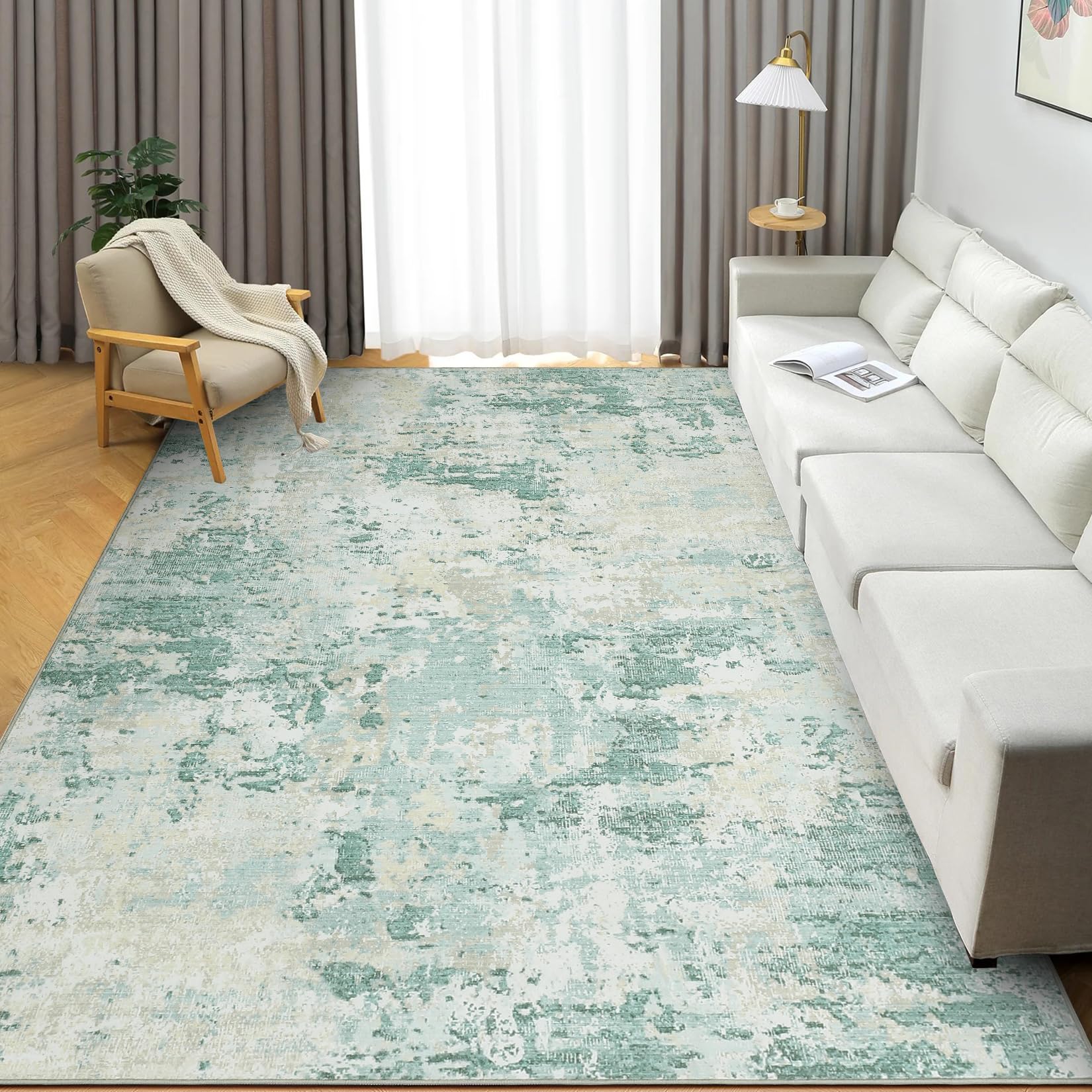 5x7 Modern Abstract Faux Wool Rug Ultra-Soft Low Pile Accent Rug Stain Resistant Carpet Machine Washable for Bedroom with Non Slip Backing, Navy