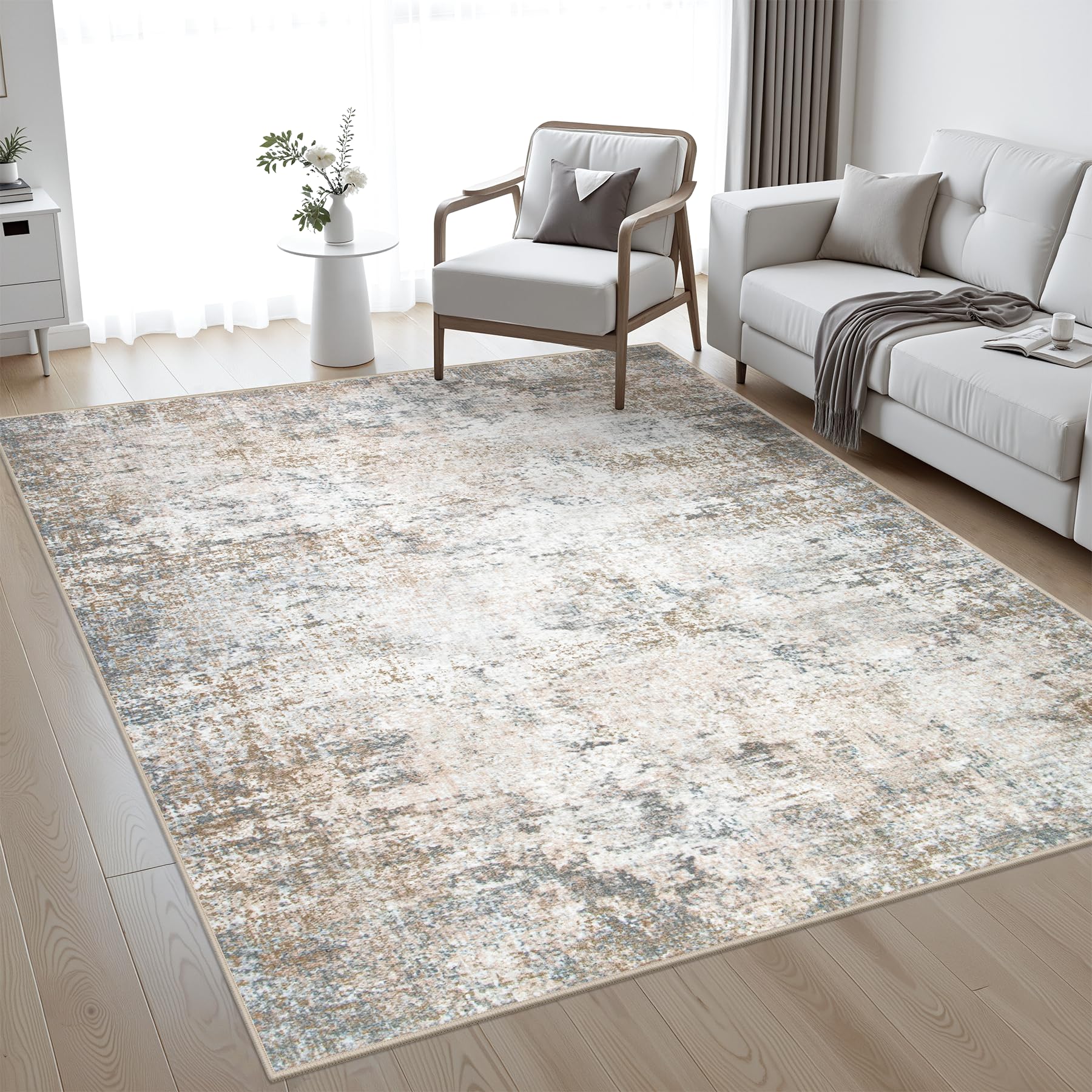 5x7 Area Rug Living Room Rug: Washable Modern Abstract Soft Thin Rug Indoor Floor No Slip Stain Resistant Carpet for Bedroom Dining Room Farmhouse Nursery Home Office - Black