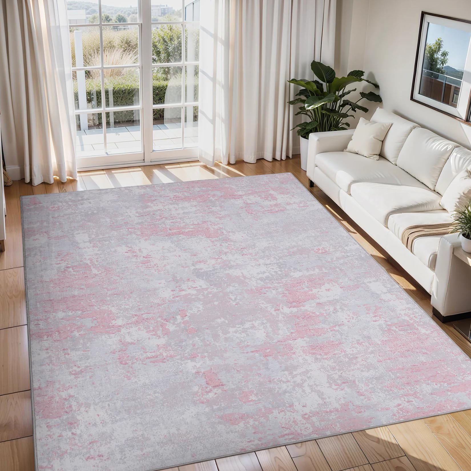 5x7 Modern Abstract Faux Wool Rug Ultra-Soft Low Pile Accent Rug Stain Resistant Carpet Machine Washable for Bedroom with Non Slip Backing, Navy