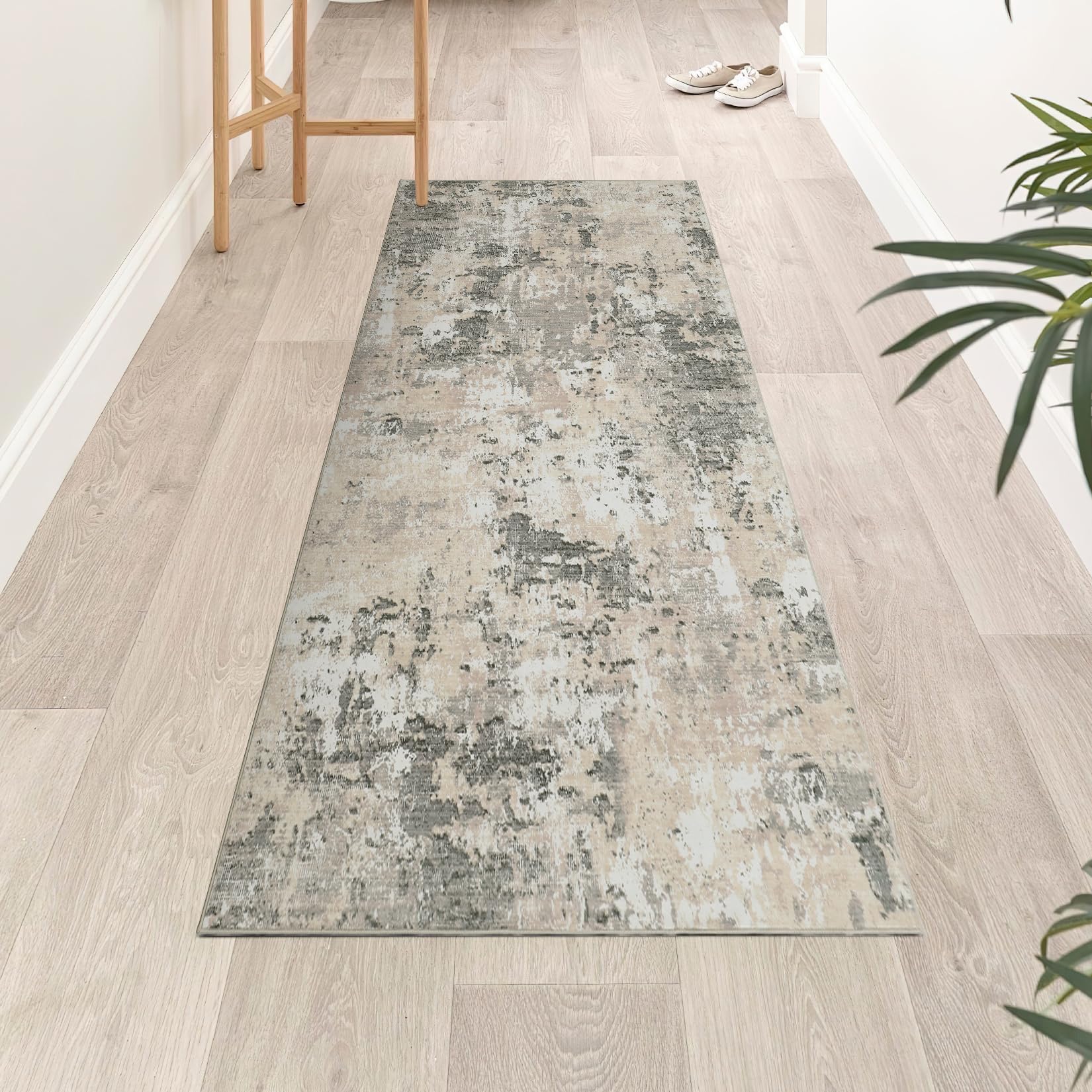 5x7 Modern Abstract Faux Wool Rug Ultra-Soft Low Pile Accent Rug Stain Resistant Carpet Machine Washable for Bedroom with Non Slip Backing, Navy