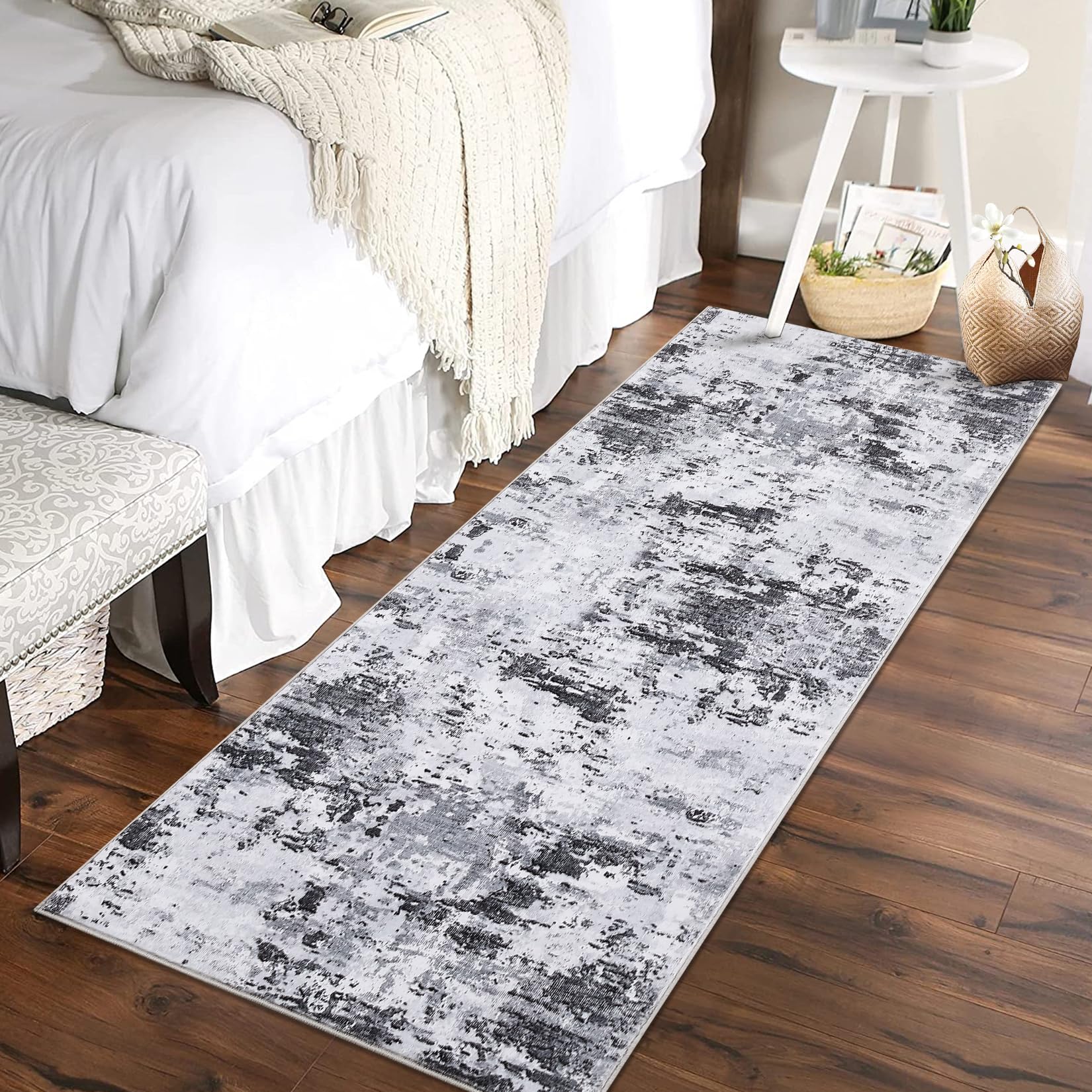 5x7 Modern Abstract Faux Wool Rug Ultra-Soft Low Pile Accent Rug Stain Resistant Carpet Machine Washable for Bedroom with Non Slip Backing, Navy