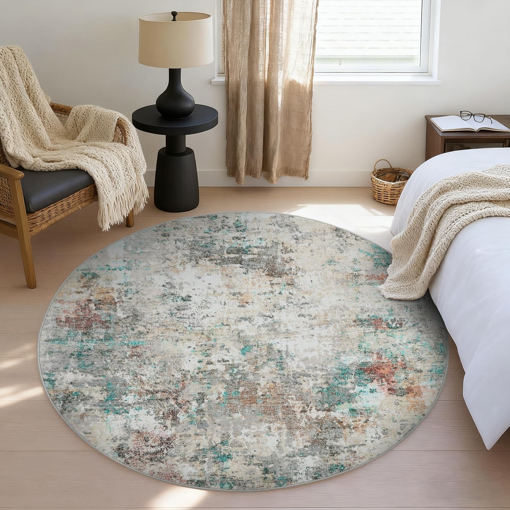 5x7 Modern Abstract Faux Wool Rug Ultra-Soft Low Pile Accent Rug Stain Resistant Carpet Machine Washable for Bedroom with Non Slip Backing, Navy