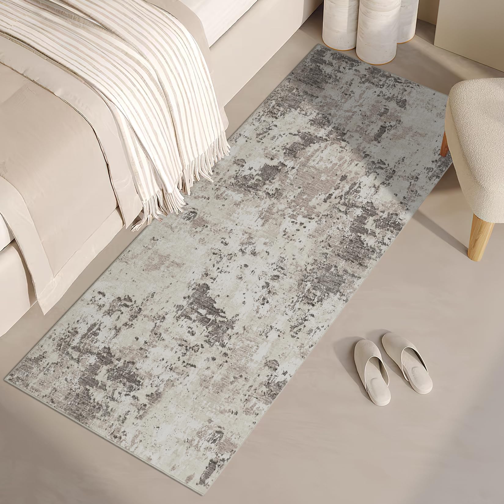 5x7 Modern Abstract Faux Wool Rug Ultra-Soft Low Pile Accent Rug Stain Resistant Carpet Machine Washable for Bedroom with Non Slip Backing, Navy