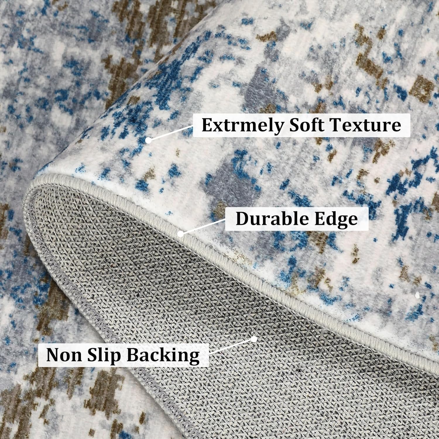 5x7 Modern Abstract Faux Wool Rug Ultra-Soft Low Pile Accent Rug Stain Resistant Carpet Machine Washable for Bedroom with Non Slip Backing, Navy