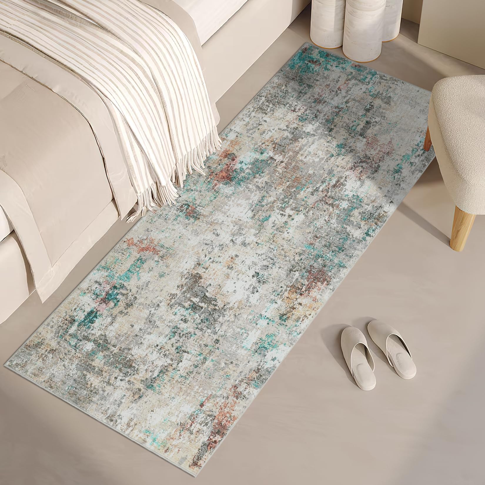 5x7 Modern Abstract Faux Wool Rug Ultra-Soft Low Pile Accent Rug Stain Resistant Carpet Machine Washable for Bedroom with Non Slip Backing, Navy