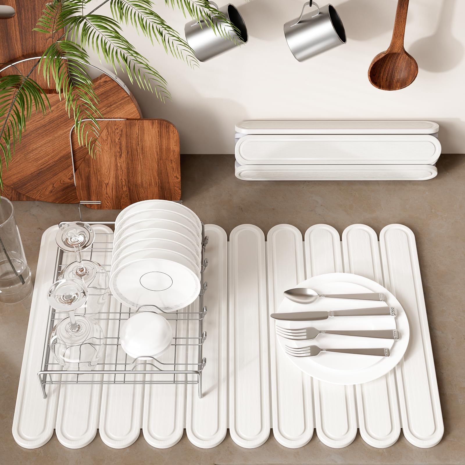 2PCS Stone Drying Mat for Kitchen Counter, Stone Dish Drying Mat - Diatomite Water Absorbing Drying Stone for Kitchen Counter Mat, Quick Dry Stone Mat Kitchen for Cups Dishes Bottles.