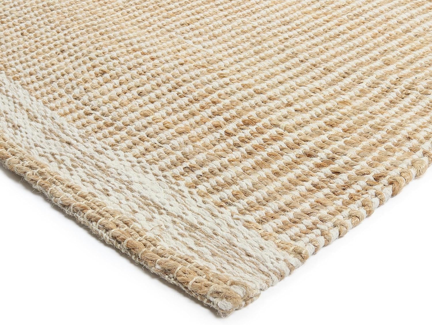 8' x 10' Natural Jute & Wool Area Rug,– Handwoven Mini Check Natural Fiber Rug with 4" Border, Neutral Boho Farmhouse Rug for Living Room Dining Room Bedroom | 0.6" Pile (8' x 10')