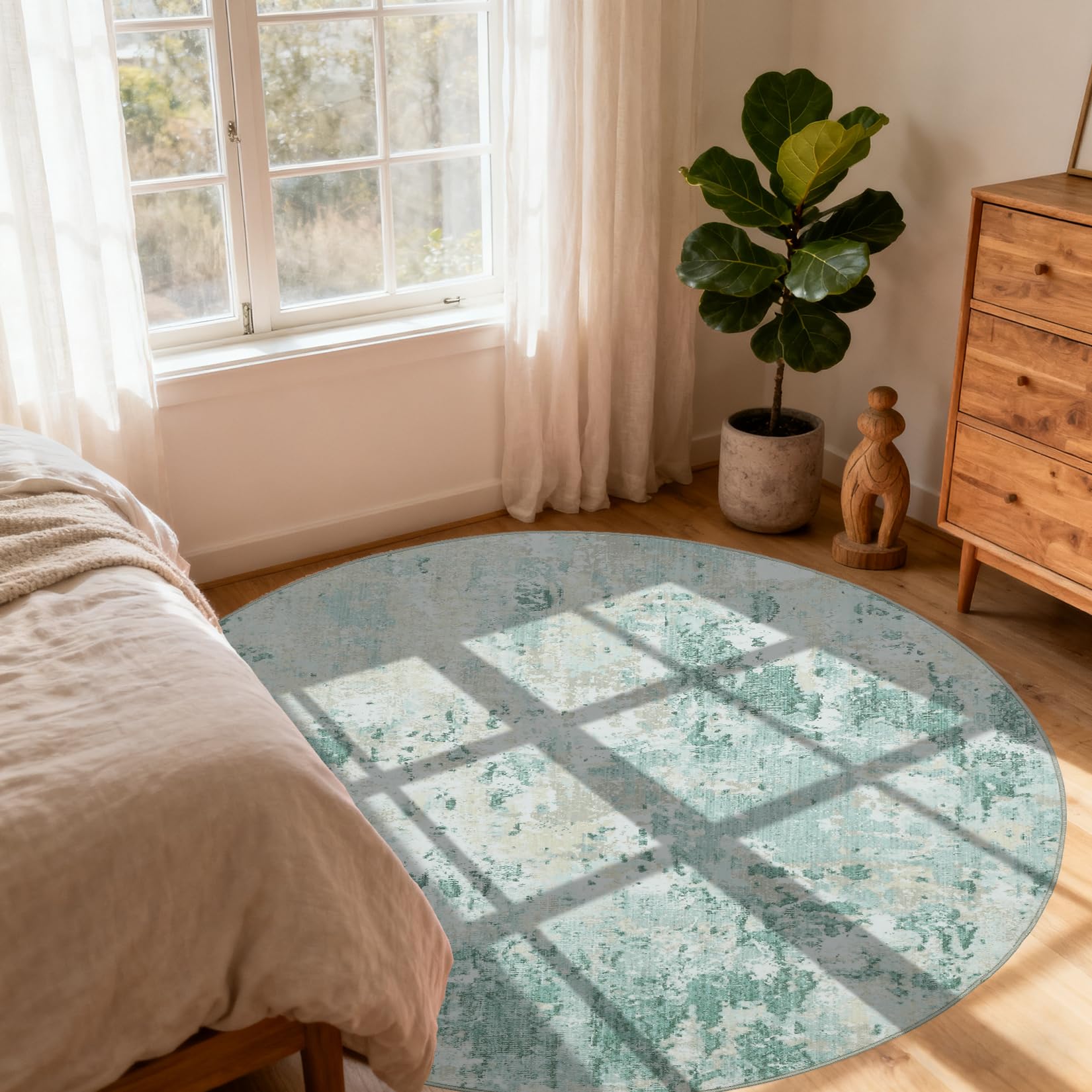 5x7 Modern Abstract Faux Wool Rug Ultra-Soft Low Pile Accent Rug Stain Resistant Carpet Machine Washable for Bedroom with Non Slip Backing, Navy