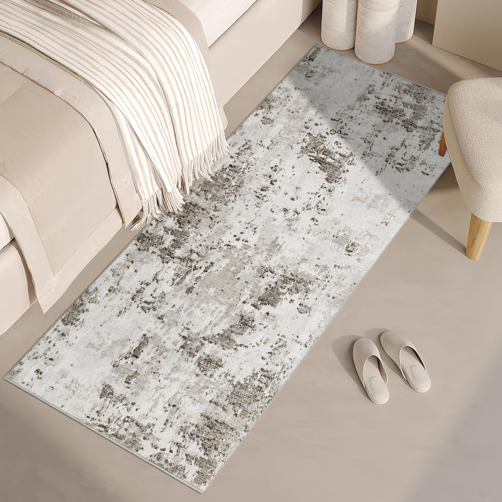 5x7 Modern Abstract Faux Wool Rug Ultra-Soft Low Pile Accent Rug Stain Resistant Carpet Machine Washable for Bedroom with Non Slip Backing, Navy