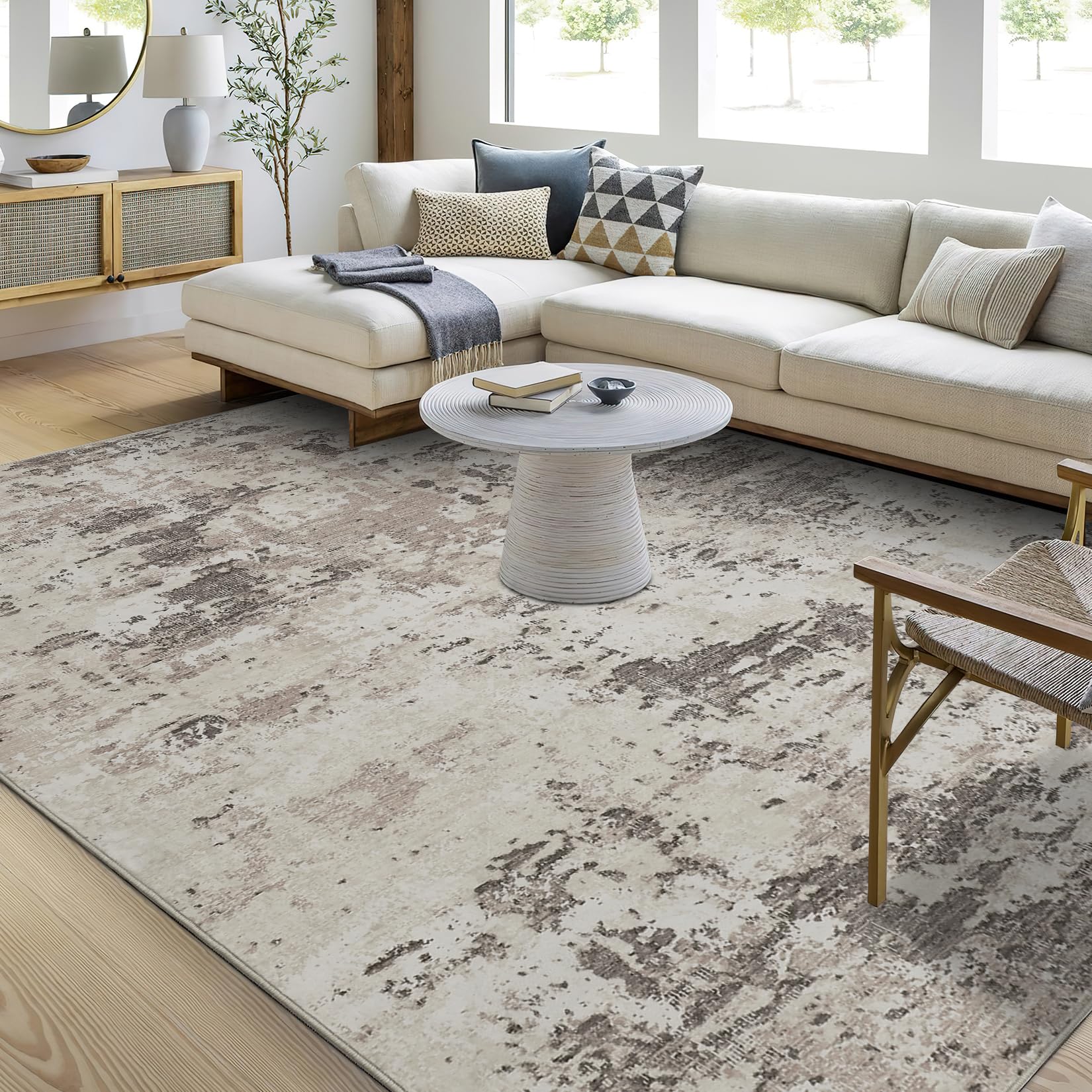 5x7 Modern Abstract Faux Wool Rug Ultra-Soft Low Pile Accent Rug Stain Resistant Carpet Machine Washable for Bedroom with Non Slip Backing, Navy