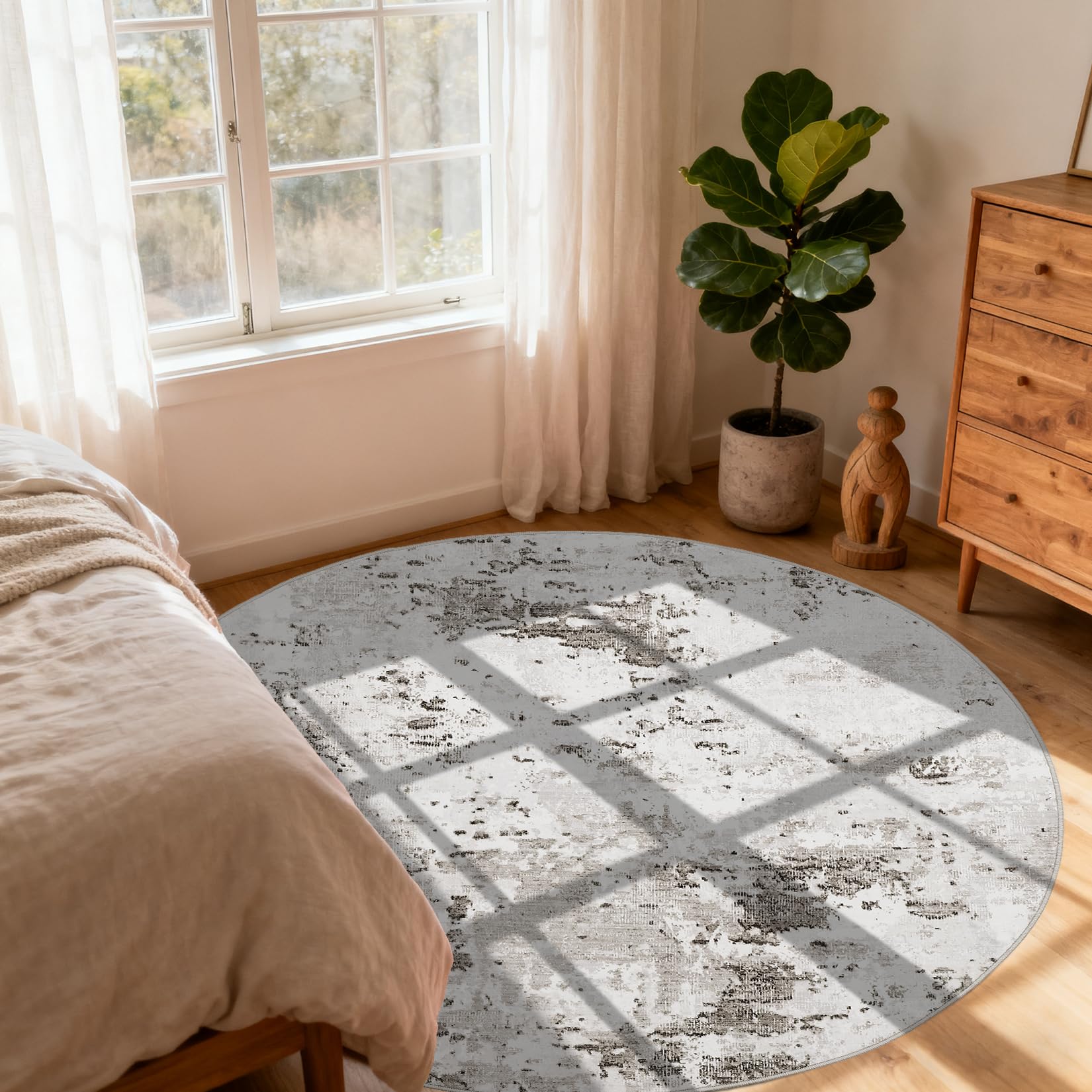 5x7 Modern Abstract Faux Wool Rug Ultra-Soft Low Pile Accent Rug Stain Resistant Carpet Machine Washable for Bedroom with Non Slip Backing, Navy