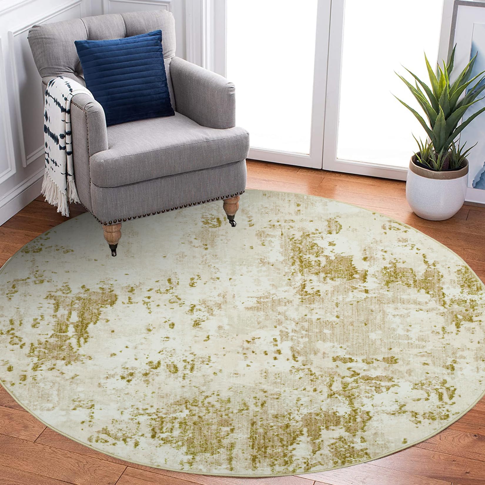 5x7 Modern Abstract Faux Wool Rug Ultra-Soft Low Pile Accent Rug Stain Resistant Carpet Machine Washable for Bedroom with Non Slip Backing, Navy