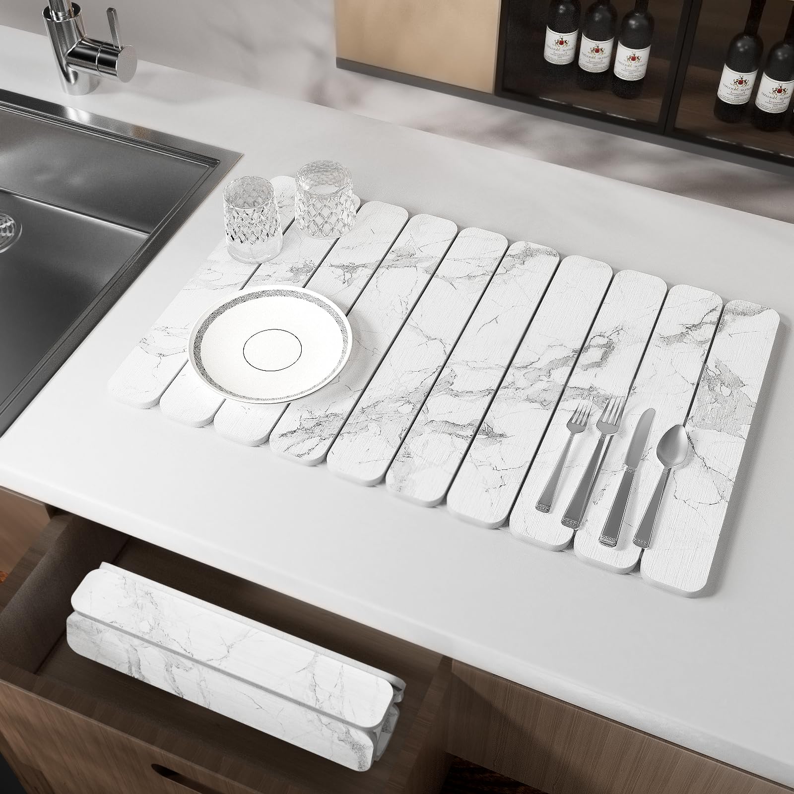 2PCS Stone Drying Mat for Kitchen Counter, Stone Dish Drying Mat - Diatomite Water Absorbing Drying Stone for Kitchen Counter Mat, Quick Dry Stone Mat Kitchen for Cups Dishes Bottles.