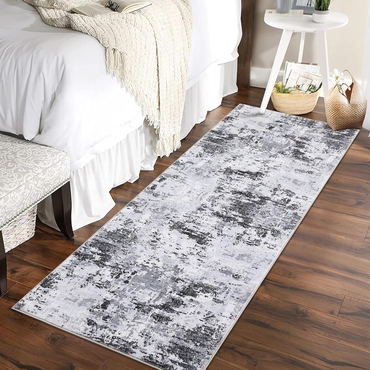 5x7 Modern Abstract Faux Wool Rug Ultra-Soft Low Pile Accent Rug Stain Resistant Carpet Machine Washable for Bedroom with Non Slip Backing, Navy