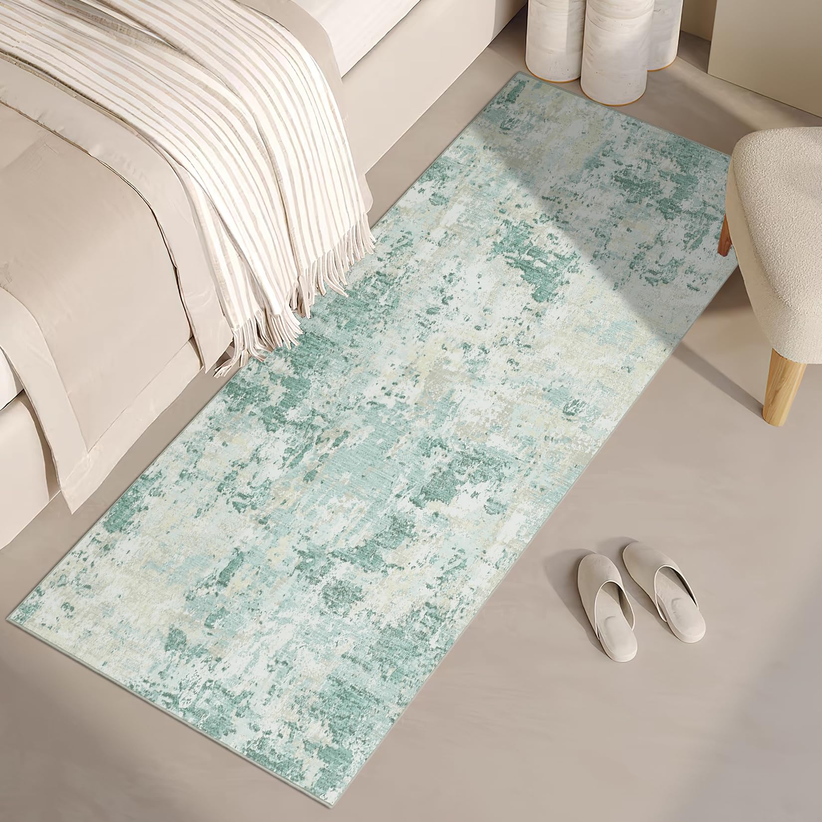 5x7 Modern Abstract Faux Wool Rug Ultra-Soft Low Pile Accent Rug Stain Resistant Carpet Machine Washable for Bedroom with Non Slip Backing, Navy