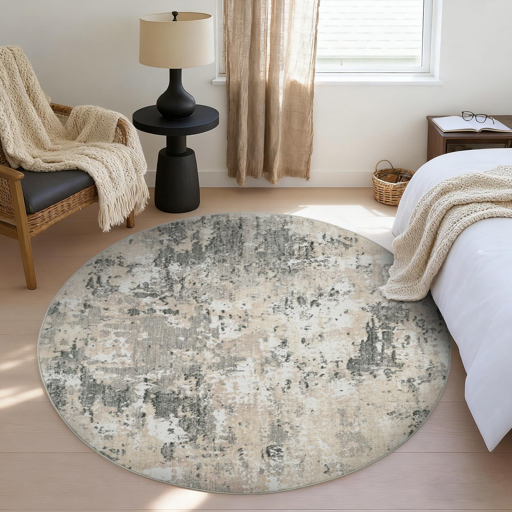 5x7 Modern Abstract Faux Wool Rug Ultra-Soft Low Pile Accent Rug Stain Resistant Carpet Machine Washable for Bedroom with Non Slip Backing, Navy