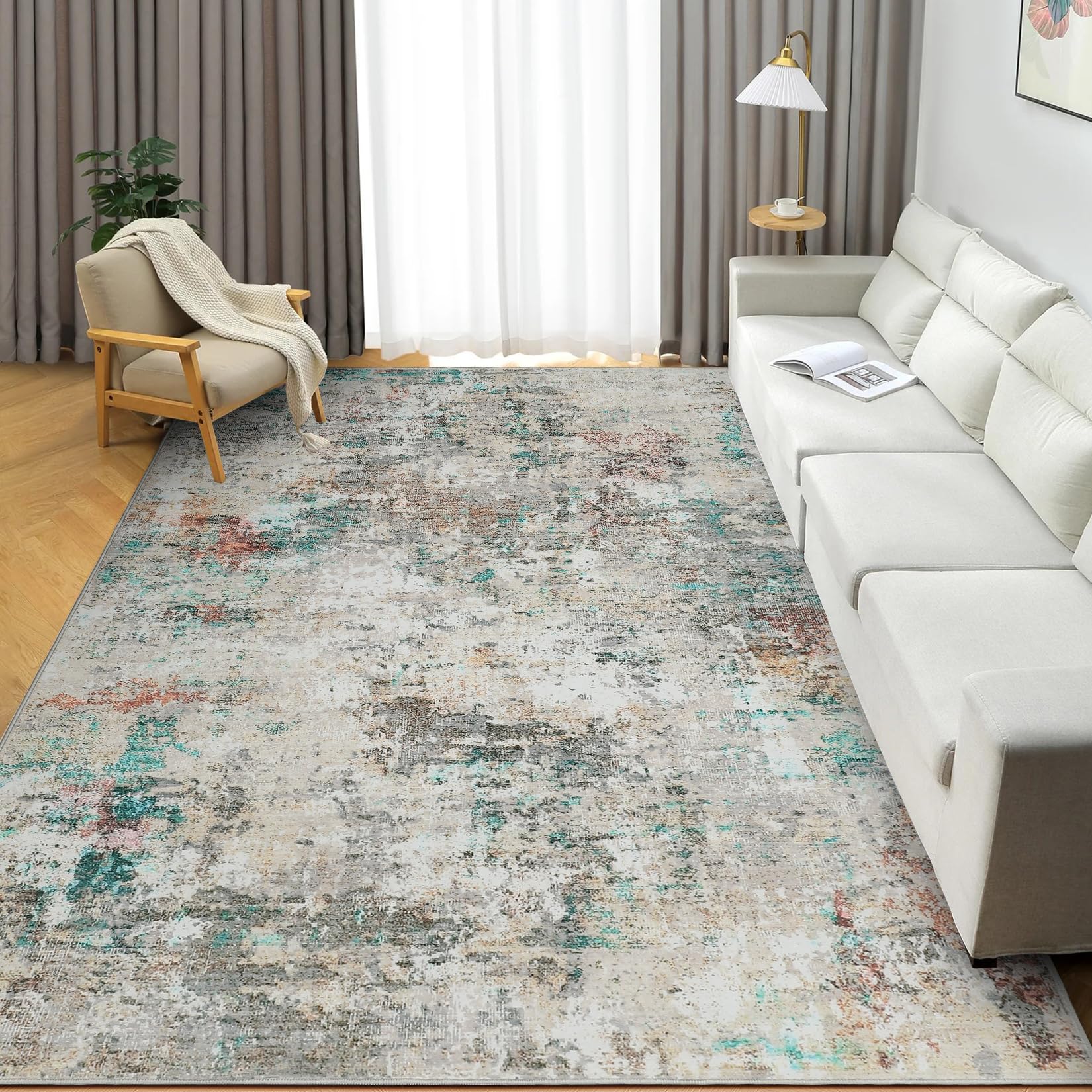 5x7 Modern Abstract Faux Wool Rug Ultra-Soft Low Pile Accent Rug Stain Resistant Carpet Machine Washable for Bedroom with Non Slip Backing, Navy