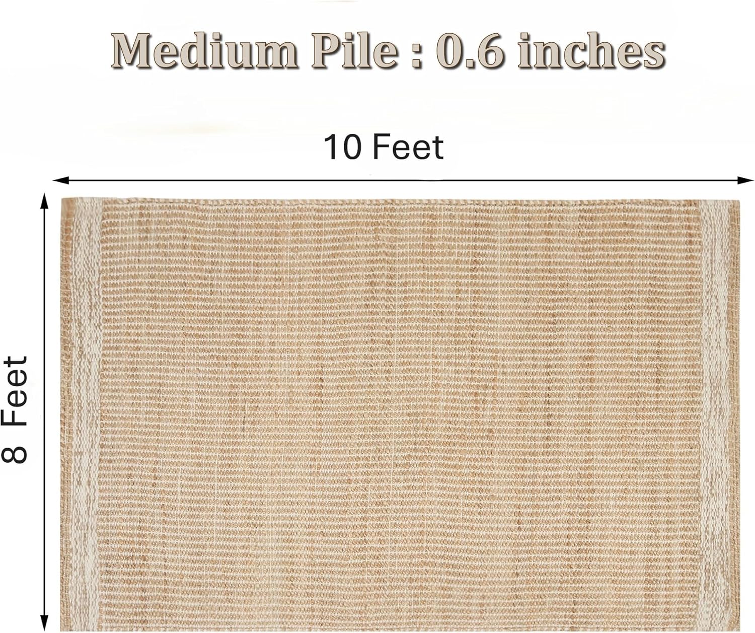 8' x 10' Natural Jute & Wool Area Rug,– Handwoven Mini Check Natural Fiber Rug with 4" Border, Neutral Boho Farmhouse Rug for Living Room Dining Room Bedroom | 0.6" Pile (8' x 10')