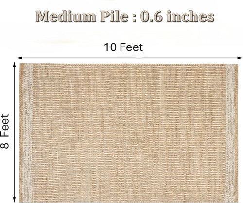 8' x 10' Natural Jute & Wool Area Rug,– Handwoven Mini Check Natural Fiber Rug with 4" Border, Neutral Boho Farmhouse Rug for Living Room Dining Room Bedroom | 0.6" Pile (8' x 10')