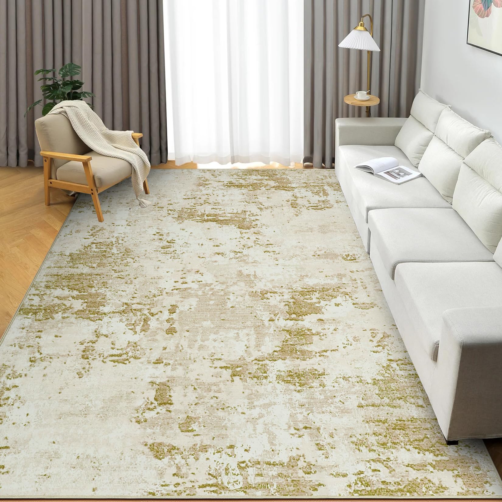 5x7 Modern Abstract Faux Wool Rug Ultra-Soft Low Pile Accent Rug Stain Resistant Carpet Machine Washable for Bedroom with Non Slip Backing, Navy