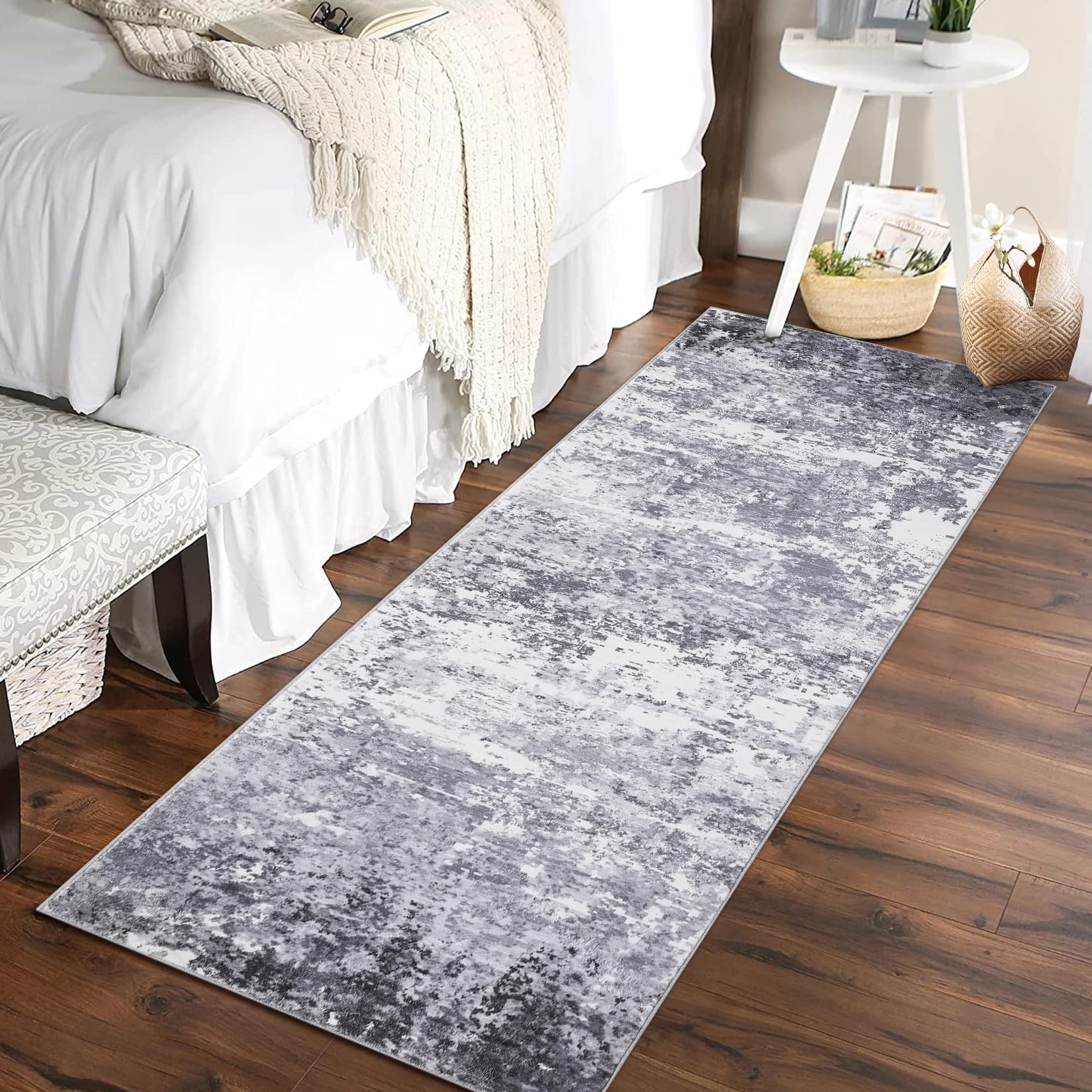 5x7 Modern Abstract Faux Wool Rug Ultra-Soft Low Pile Accent Rug Stain Resistant Carpet Machine Washable for Bedroom with Non Slip Backing, Navy