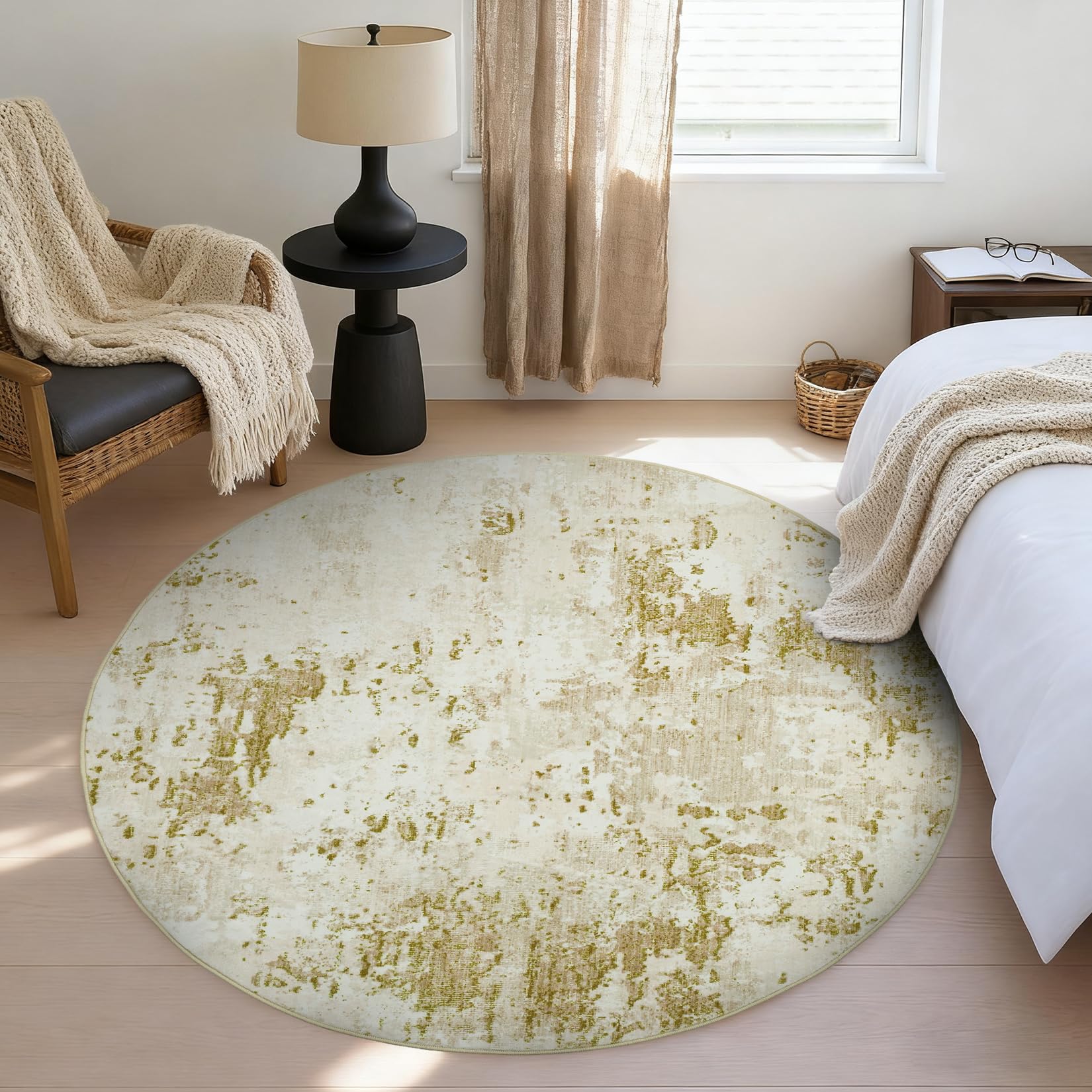 5x7 Modern Abstract Faux Wool Rug Ultra-Soft Low Pile Accent Rug Stain Resistant Carpet Machine Washable for Bedroom with Non Slip Backing, Navy