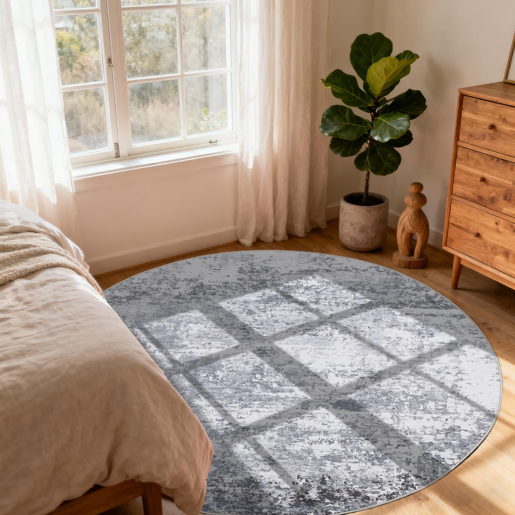 5x7 Modern Abstract Faux Wool Rug Ultra-Soft Low Pile Accent Rug Stain Resistant Carpet Machine Washable for Bedroom with Non Slip Backing, Navy