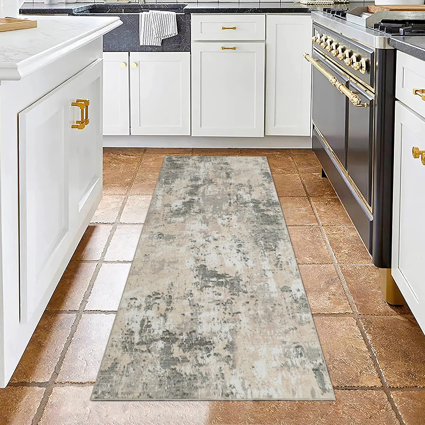 5x7 Modern Abstract Faux Wool Rug Ultra-Soft Low Pile Accent Rug Stain Resistant Carpet Machine Washable for Bedroom with Non Slip Backing, Navy