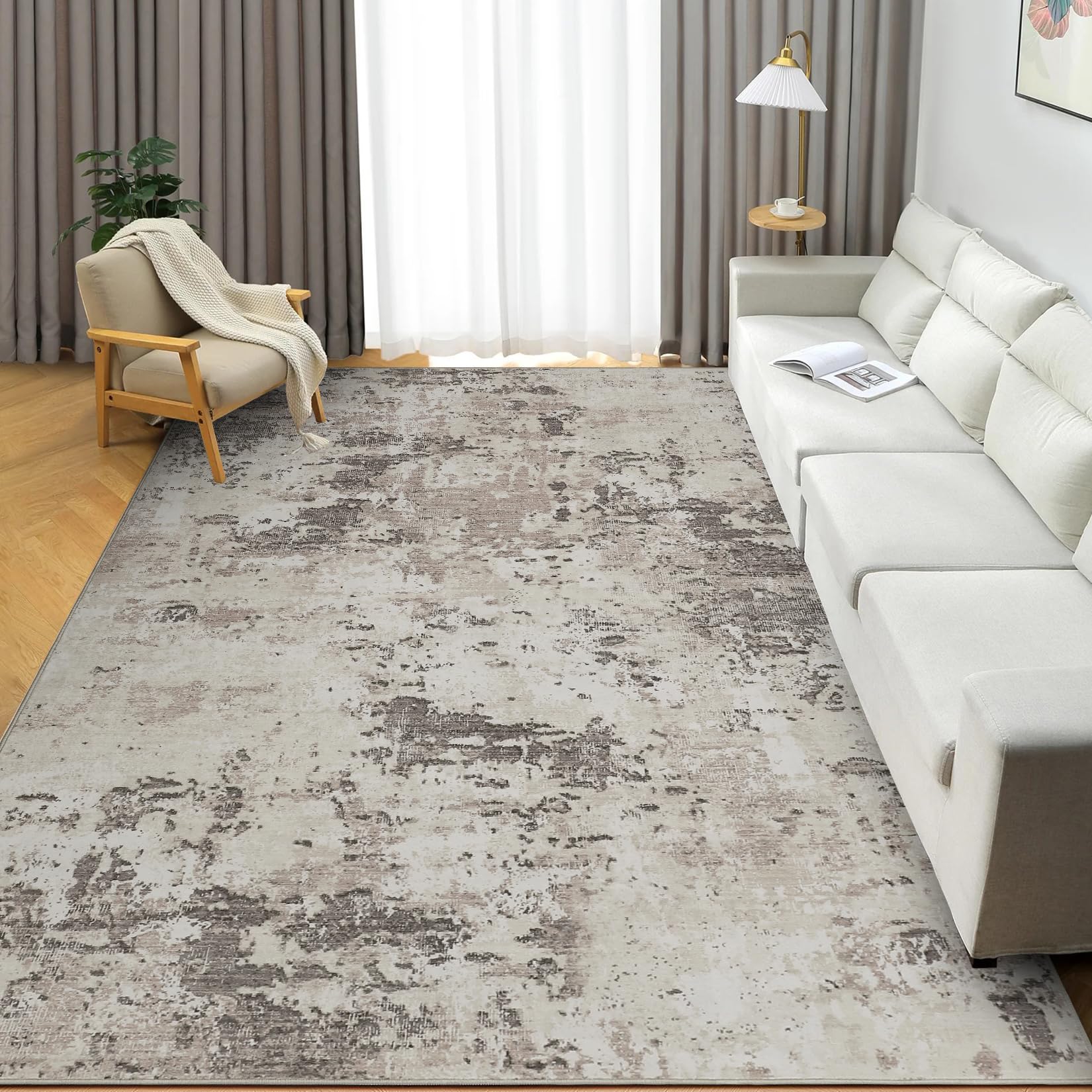 5x7 Modern Abstract Faux Wool Rug Ultra-Soft Low Pile Accent Rug Stain Resistant Carpet Machine Washable for Bedroom with Non Slip Backing, Navy