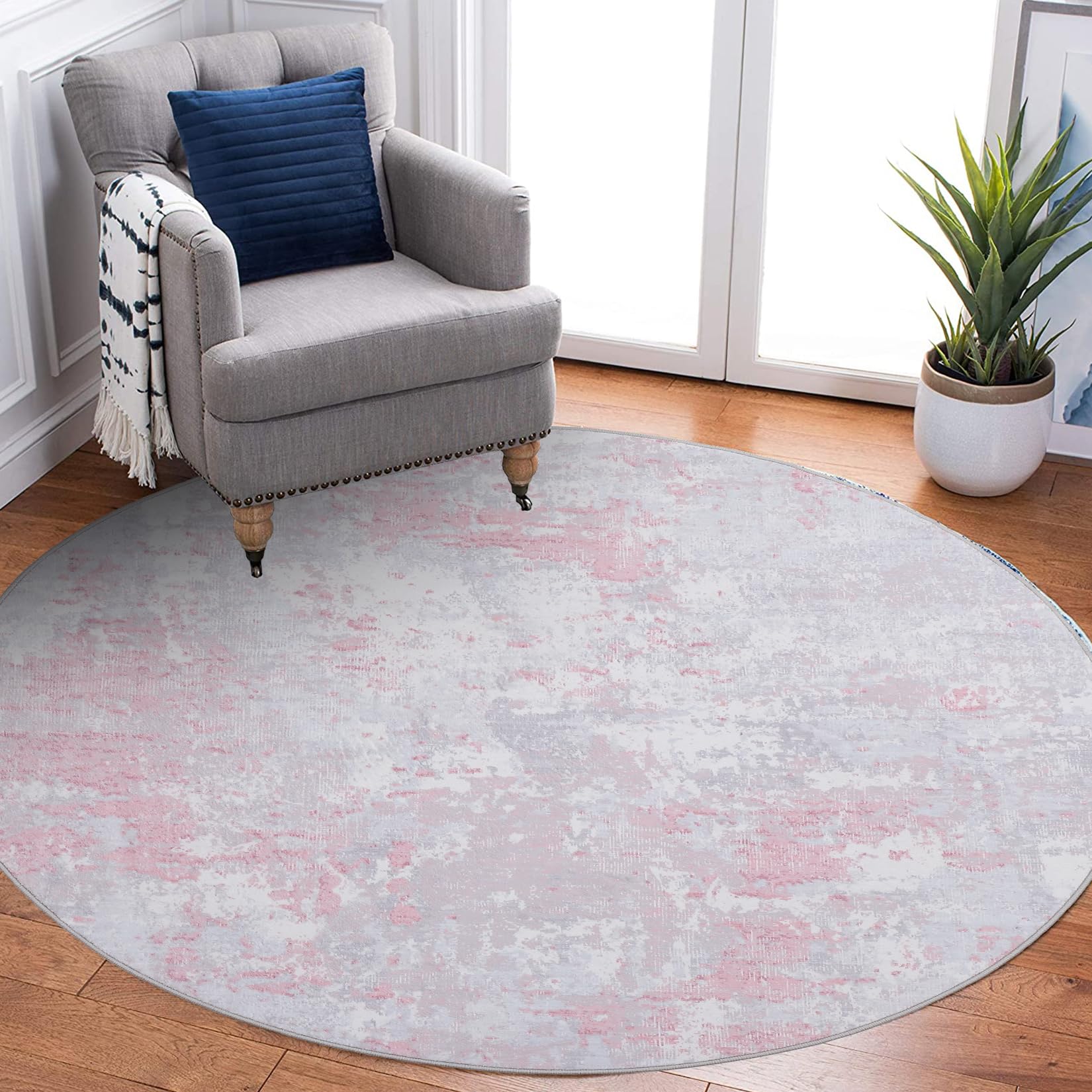 5x7 Modern Abstract Faux Wool Rug Ultra-Soft Low Pile Accent Rug Stain Resistant Carpet Machine Washable for Bedroom with Non Slip Backing, Navy