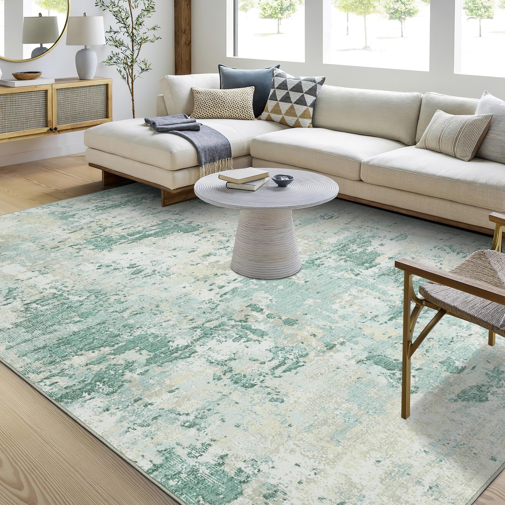 5x7 Modern Abstract Faux Wool Rug Ultra-Soft Low Pile Accent Rug Stain Resistant Carpet Machine Washable for Bedroom with Non Slip Backing, Navy