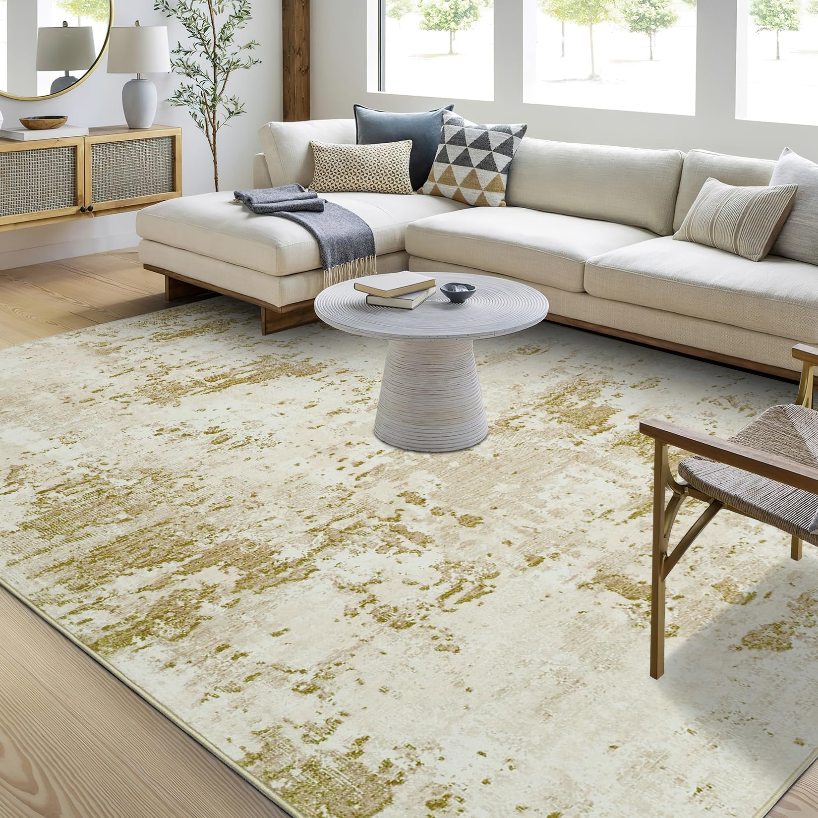 5x7 Modern Abstract Faux Wool Rug Ultra-Soft Low Pile Accent Rug Stain Resistant Carpet Machine Washable for Bedroom with Non Slip Backing, Navy