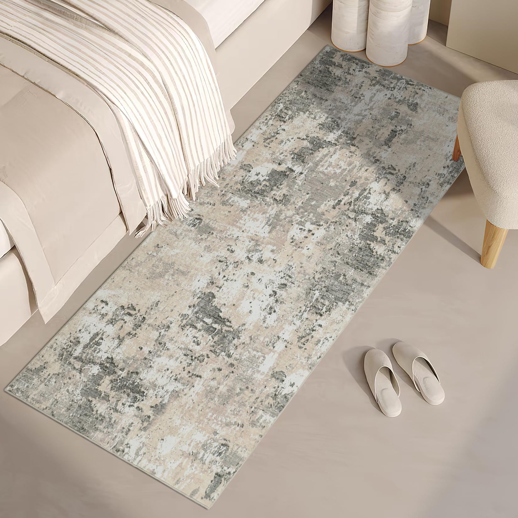 5x7 Modern Abstract Faux Wool Rug Ultra-Soft Low Pile Accent Rug Stain Resistant Carpet Machine Washable for Bedroom with Non Slip Backing, Navy