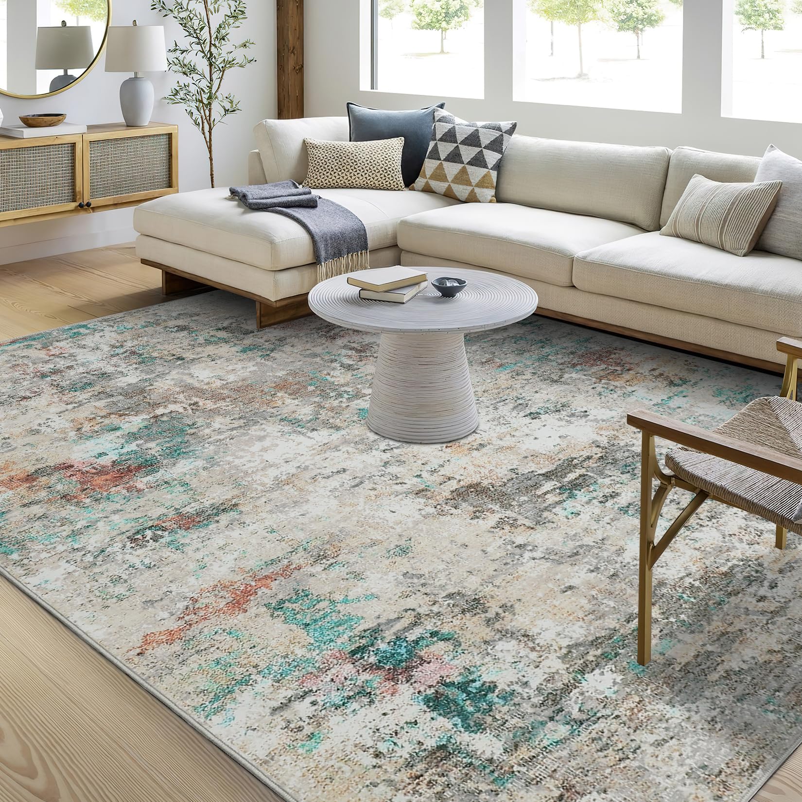 5x7 Modern Abstract Faux Wool Rug Ultra-Soft Low Pile Accent Rug Stain Resistant Carpet Machine Washable for Bedroom with Non Slip Backing, Navy